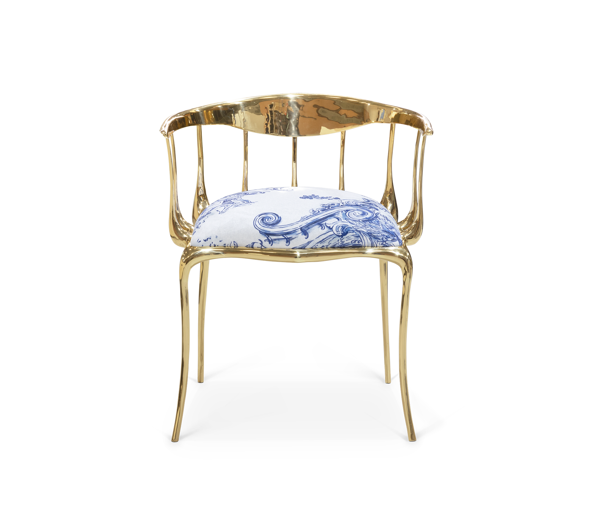 Nº 11 Azulejo Print Polished Brass Heritage Chair