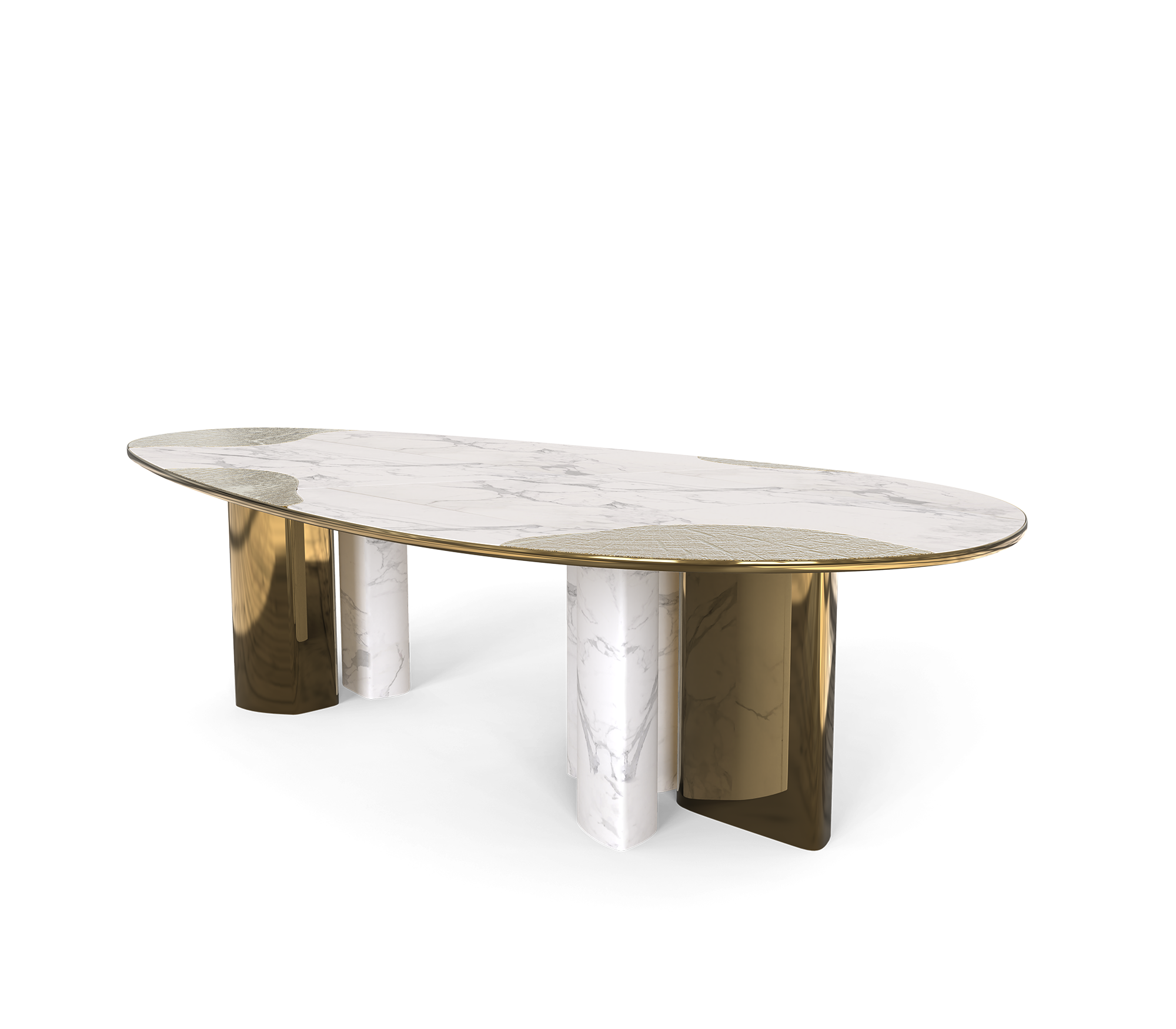 Ophelia Oval Carrara Marble & Gold Dining Table