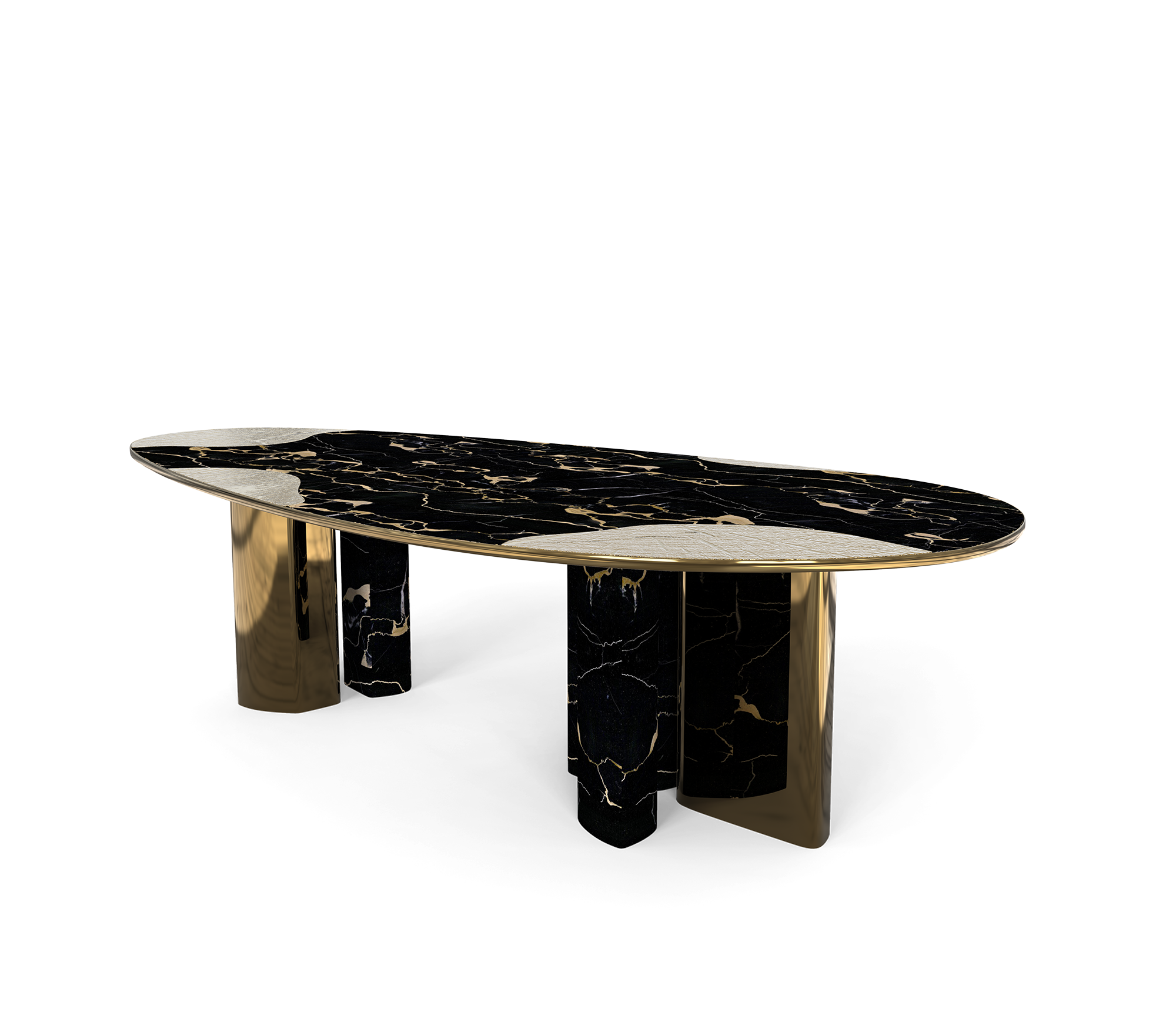 Ophelia Oval Carrara Marble & Gold Dining Table