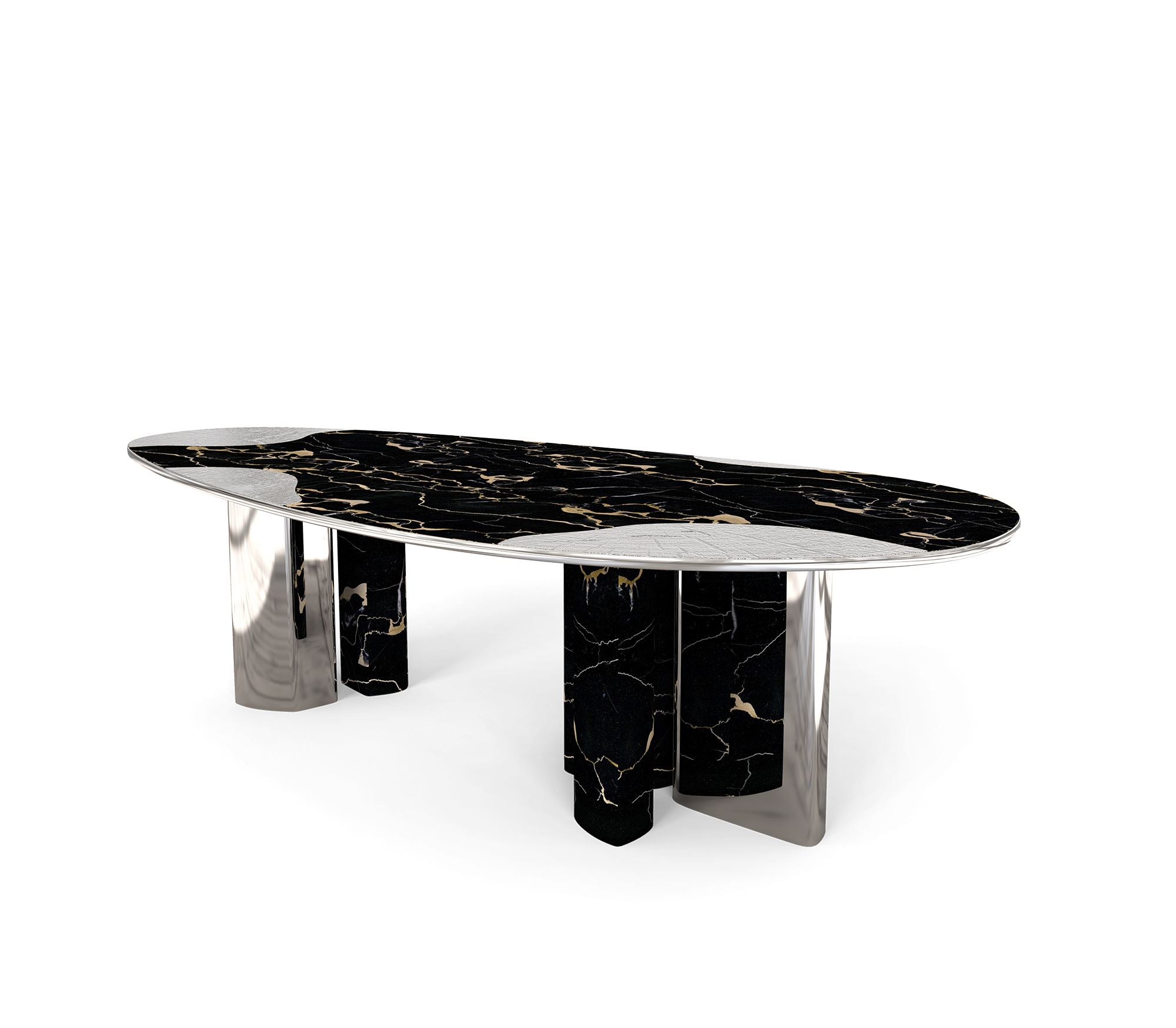Ophelia Oval Carrara Marble & Gold Dining Table