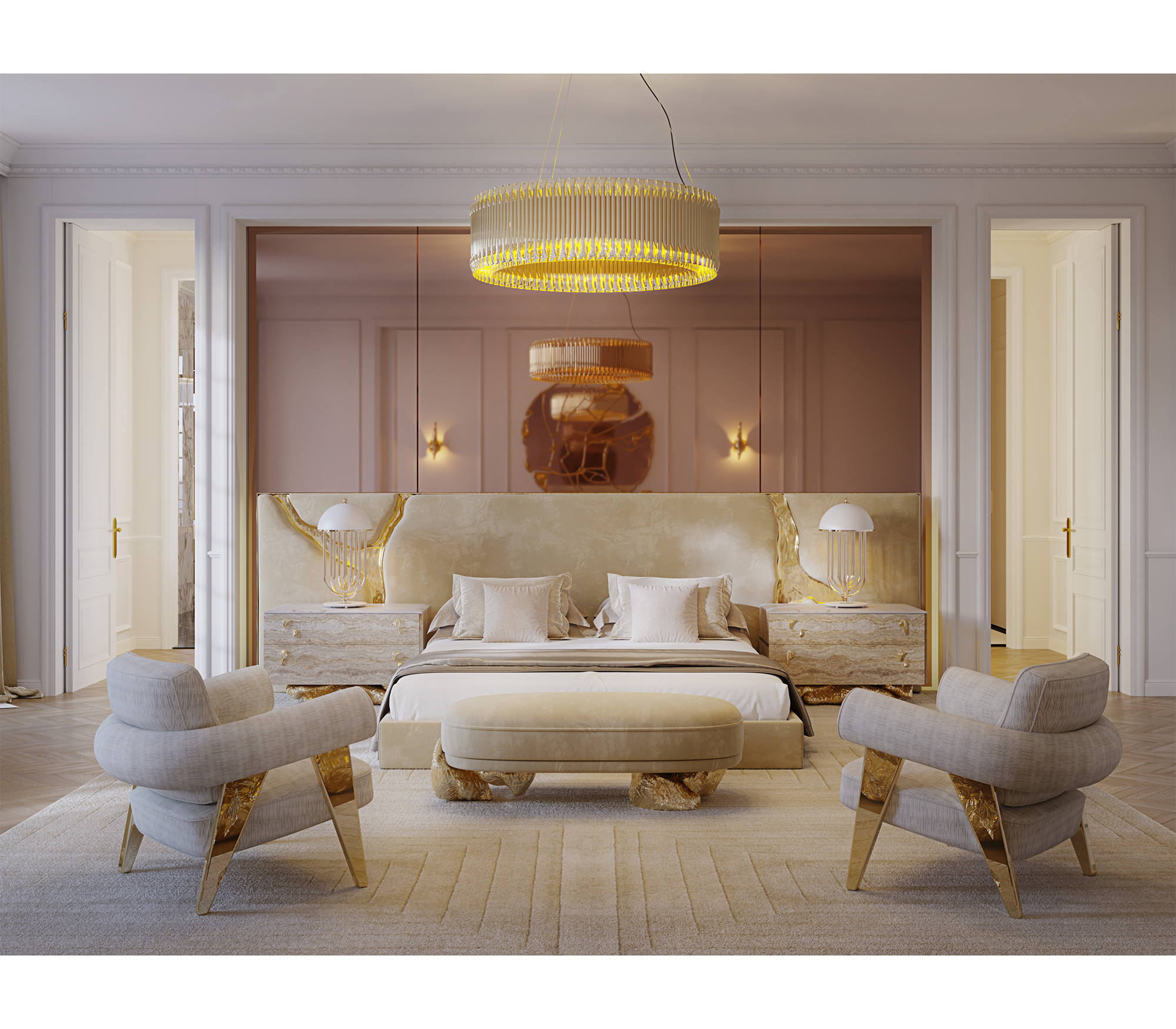 Lapiaz Kintsugi Velvet Polished Gold Luxury Headboard