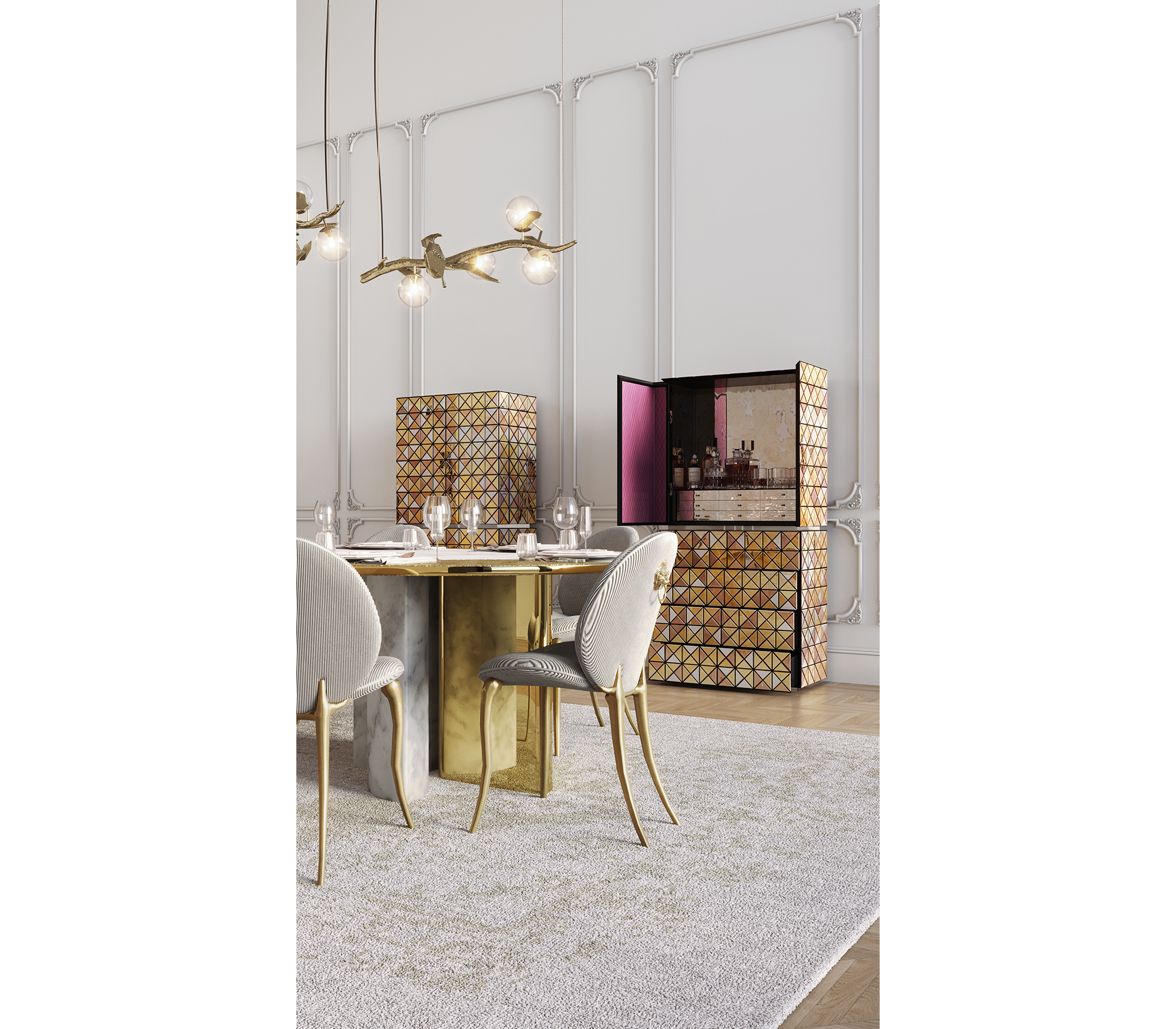 Soleil Curved Brass Modern Luxury Dining Chair