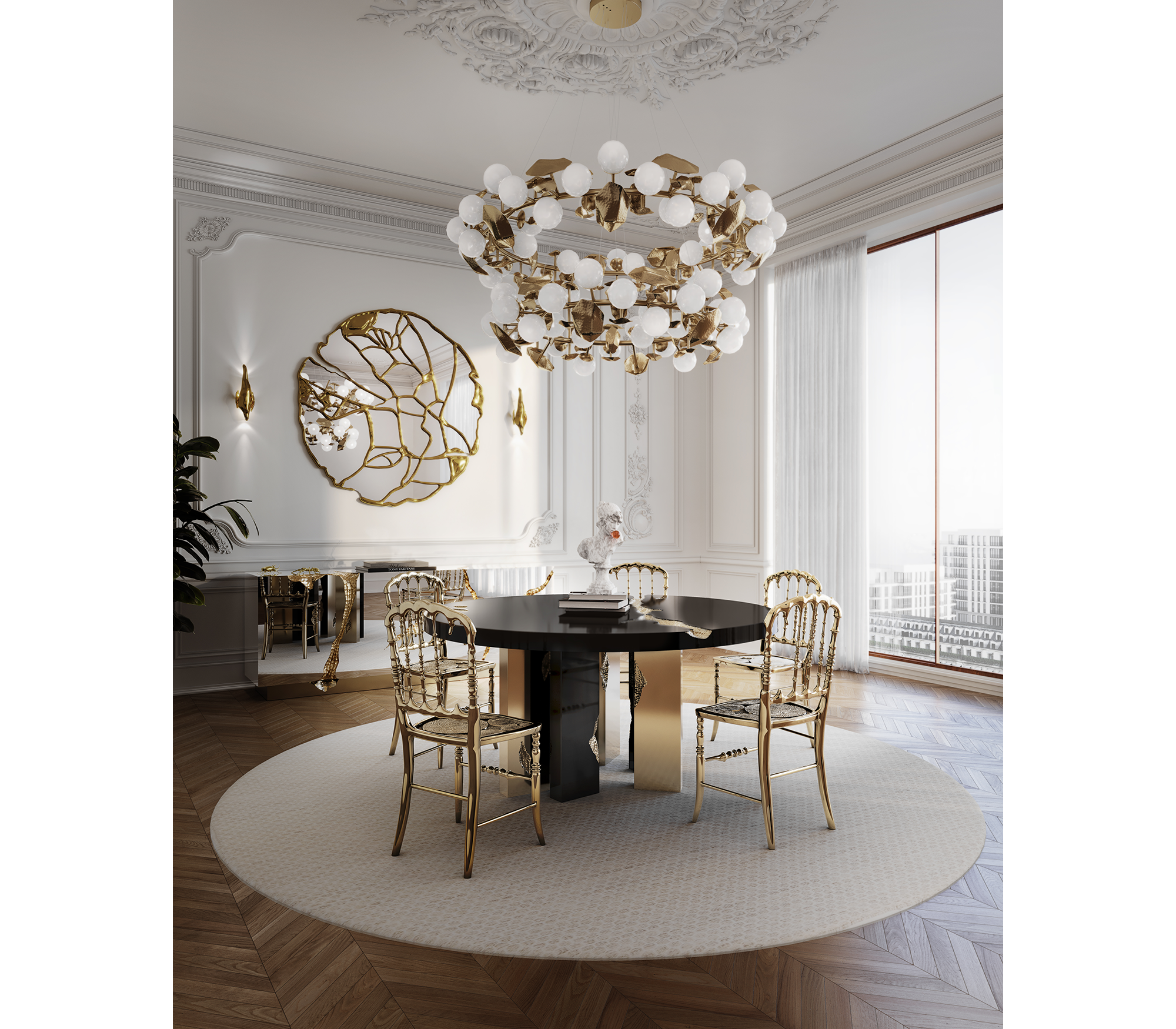 Empire Round Luxury Brass Inlay Dining Table