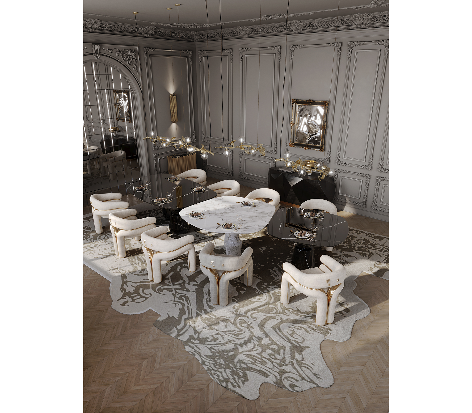 Elara Curved Sculptural Polished Brass Luxury Dining Chair