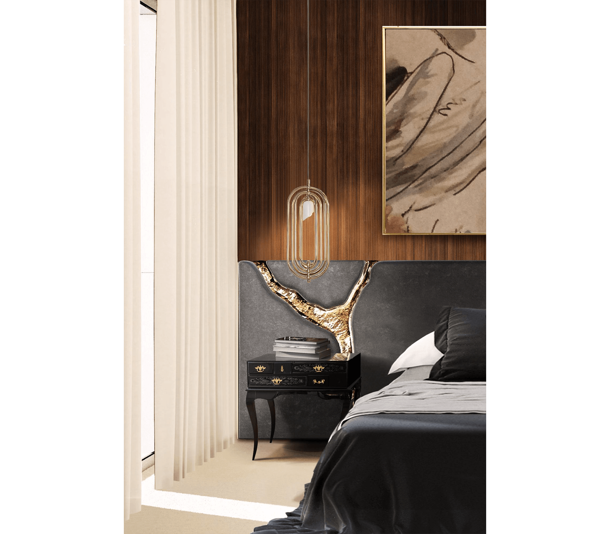 York Right Baroque High Gloss Black Luxury Nightstand