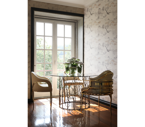 Chandra Cutout Polished Brass Velvet Dining Chair