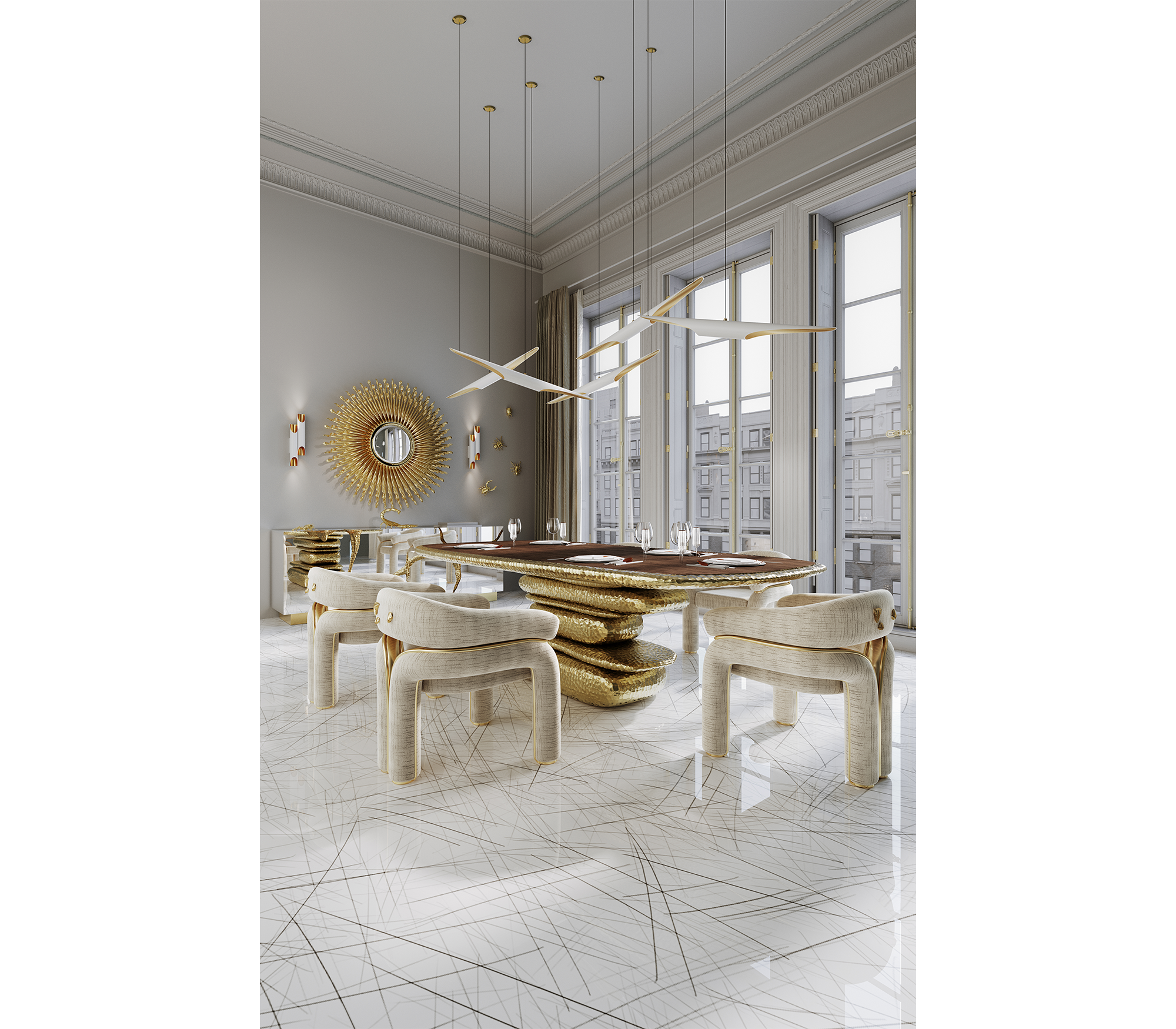 Elara Curved Sculptural Polished Brass Luxury Dining Chair