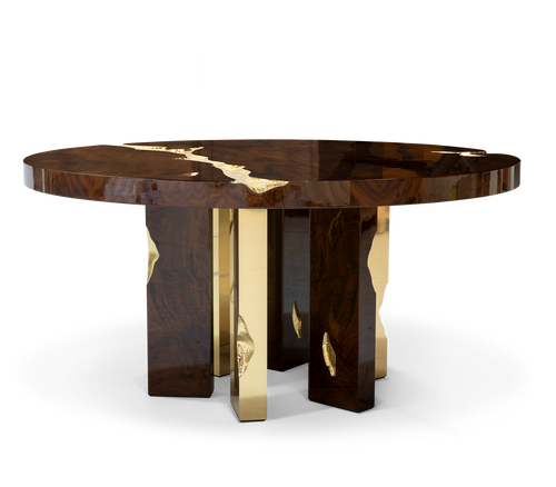 Empire Round Luxury Brass Inlay Dining Table
