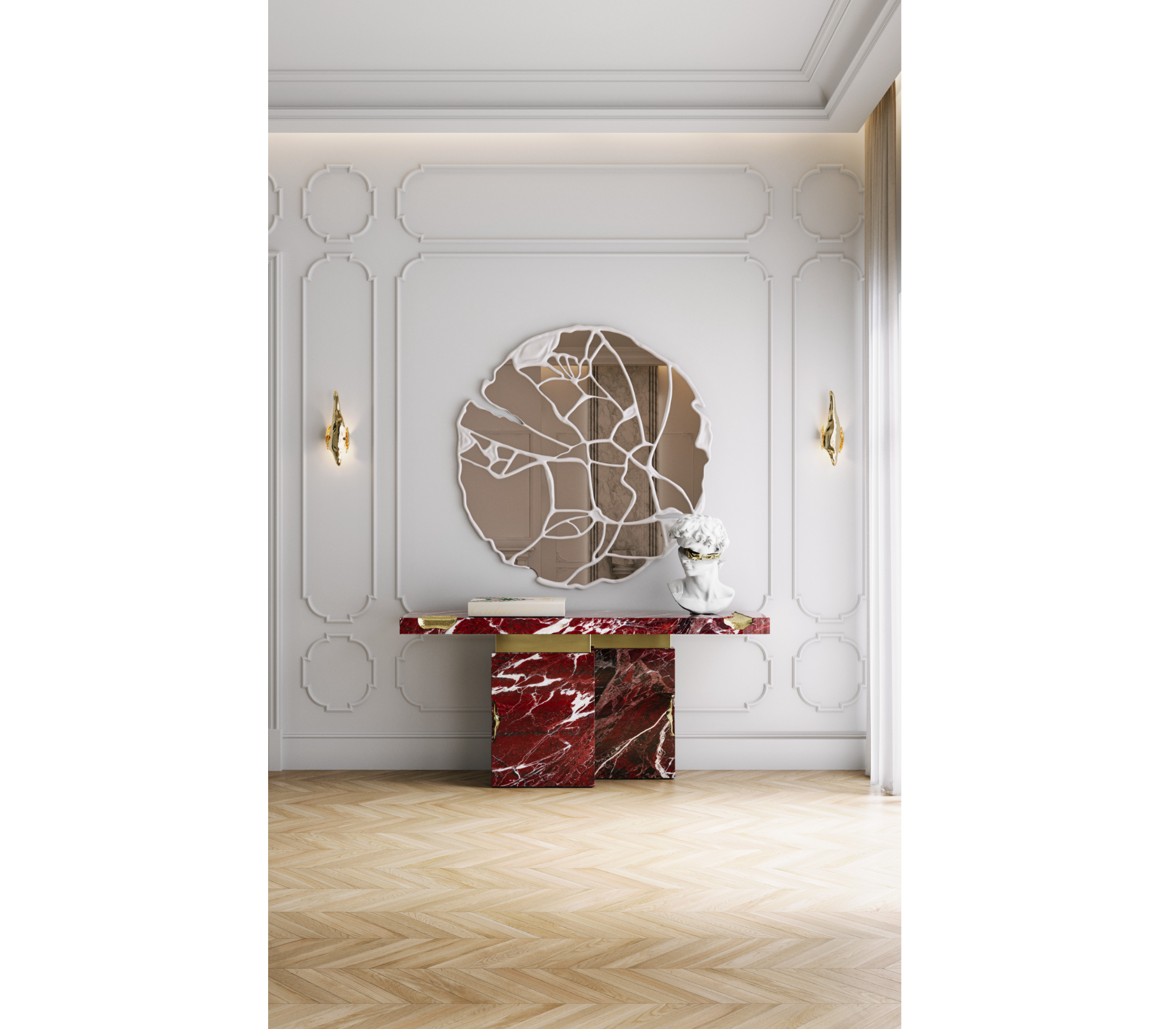 Empire Consoles Hammered Gilded Brass Entryways Cabinet Table