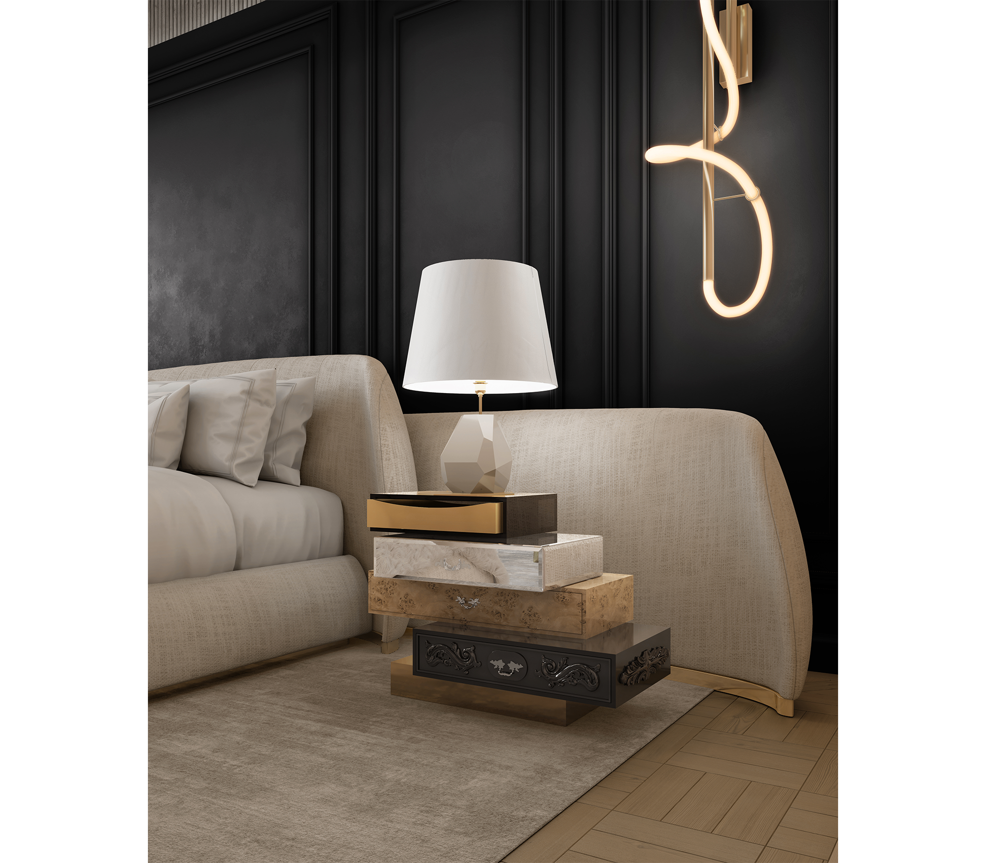 Frank Surreal Multi-Veneer Layered Luxury Nightstand