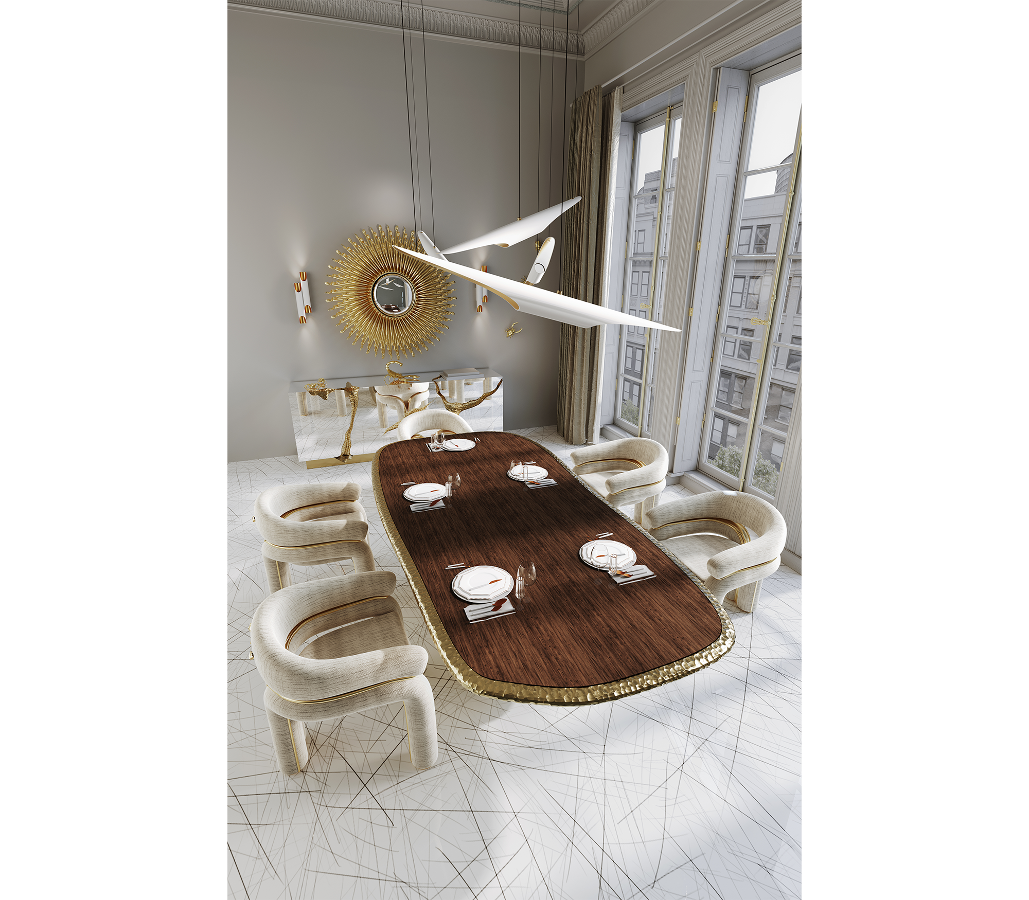 Stonehenge Marble & Brass Dining Table