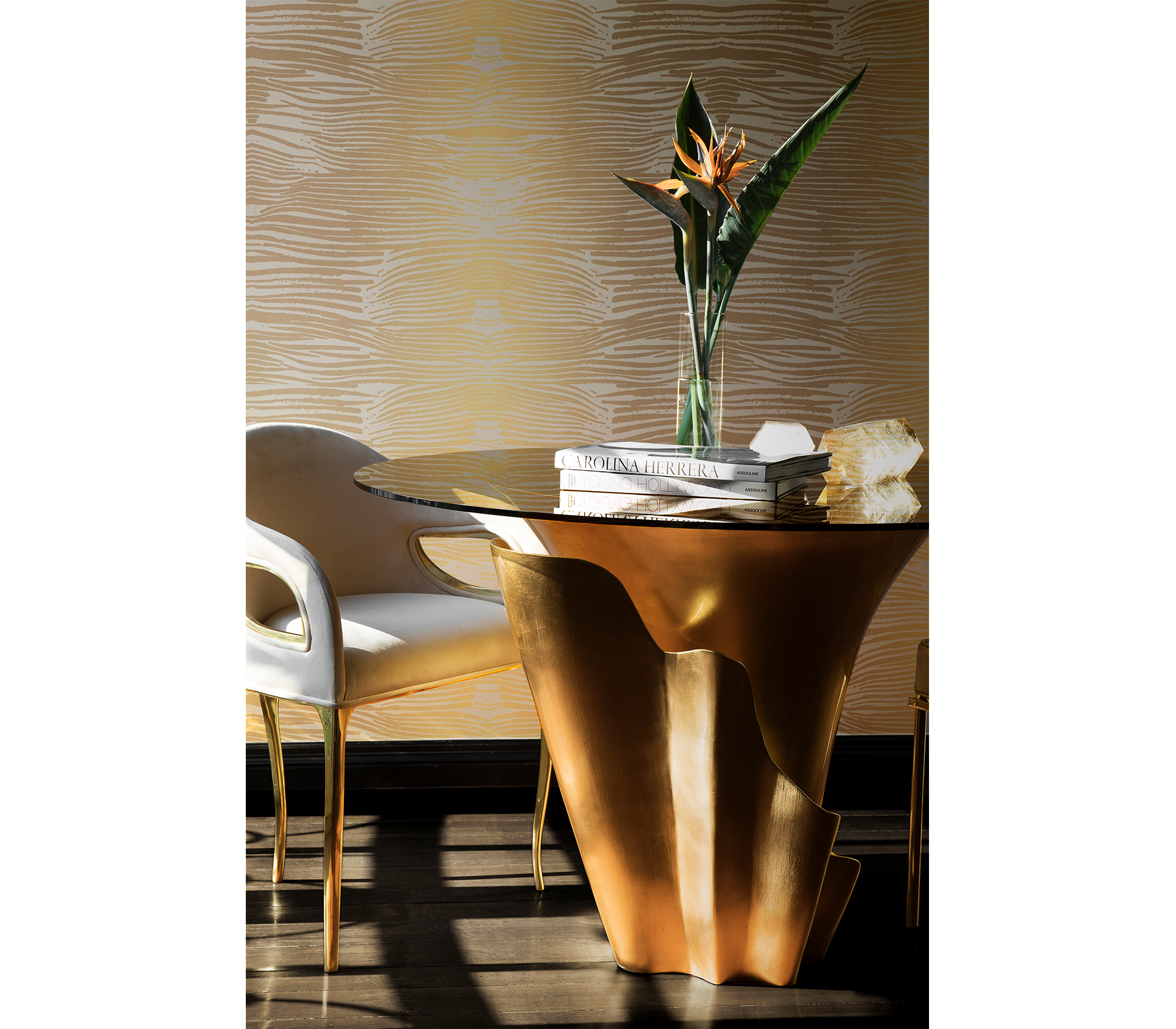 Chandra Cutout Polished Brass Velvet Dining Chair