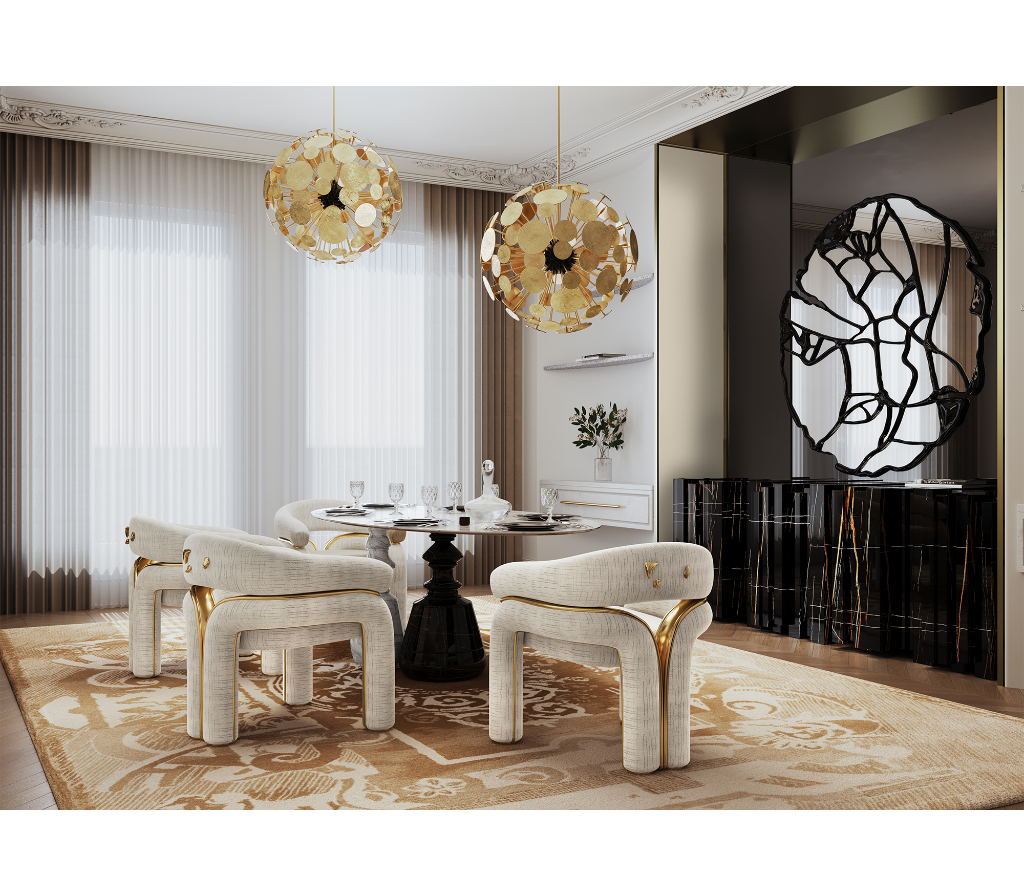 Elara Curved Sculptural Polished Brass Luxury Dining Chair