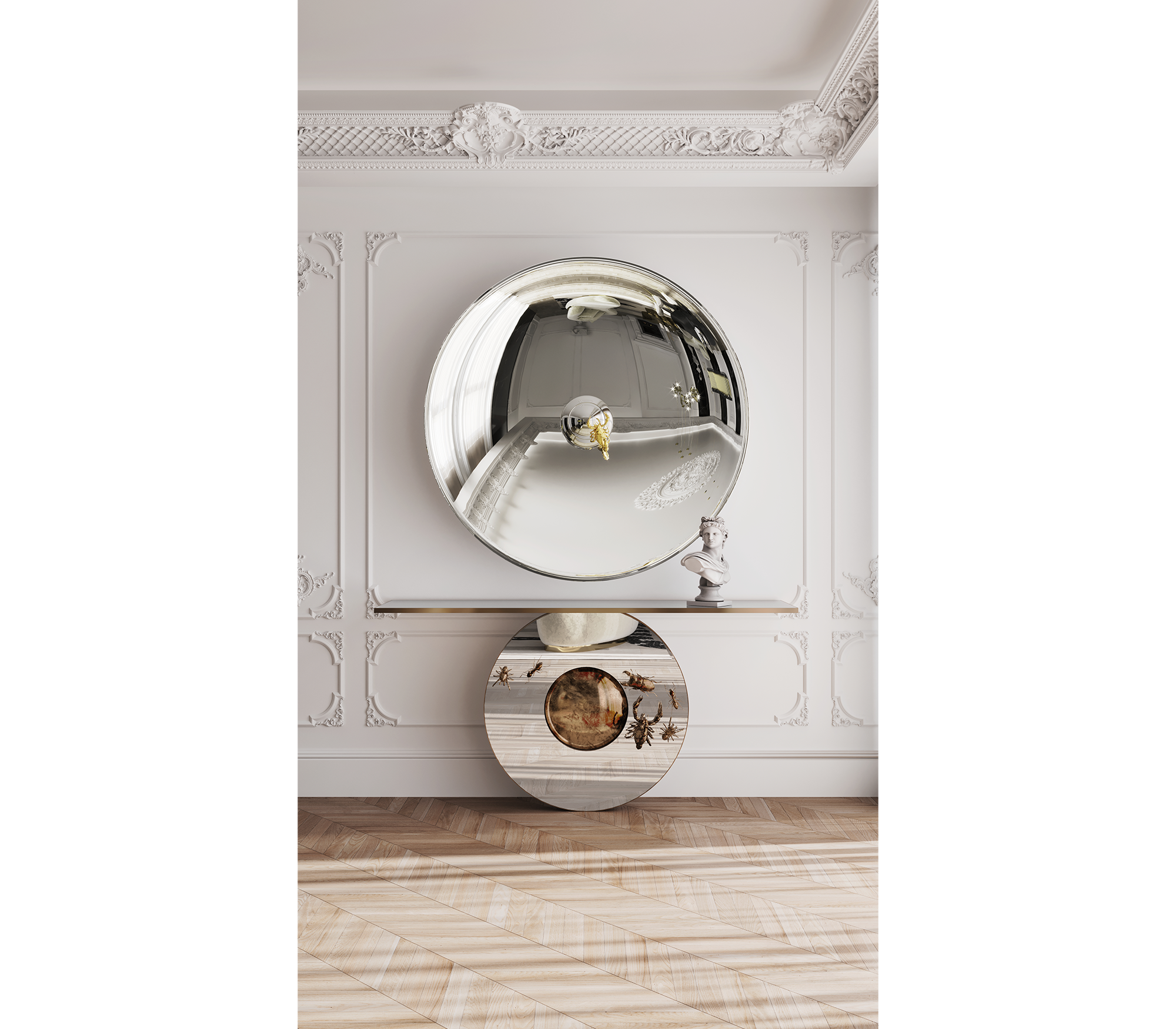 Metamorphosis Consoles Patina Brass Sculptural Entryways Cabinet Table
