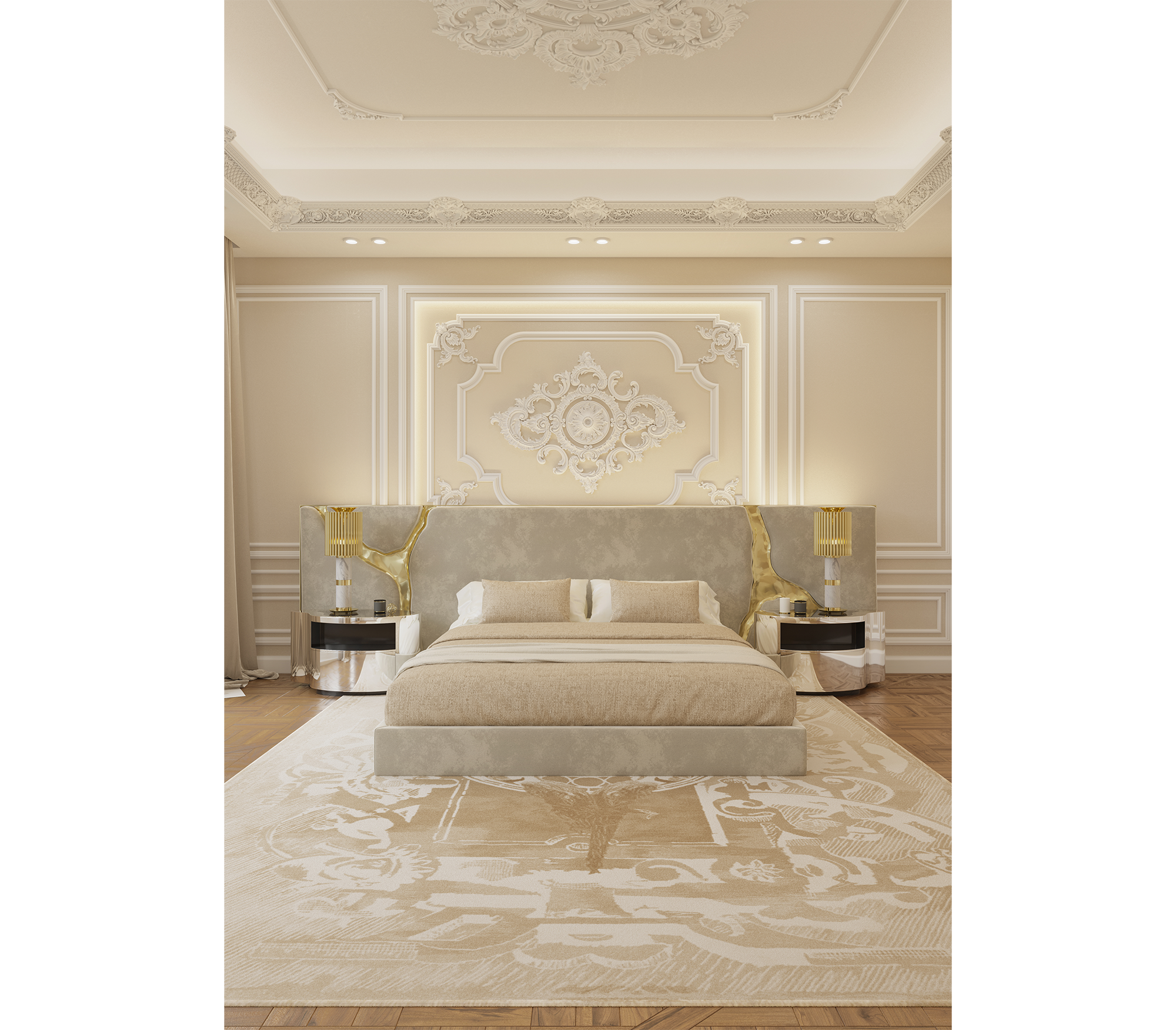 Lapiaz Kintsugi Velvet Polished Gold Luxury Headboard
