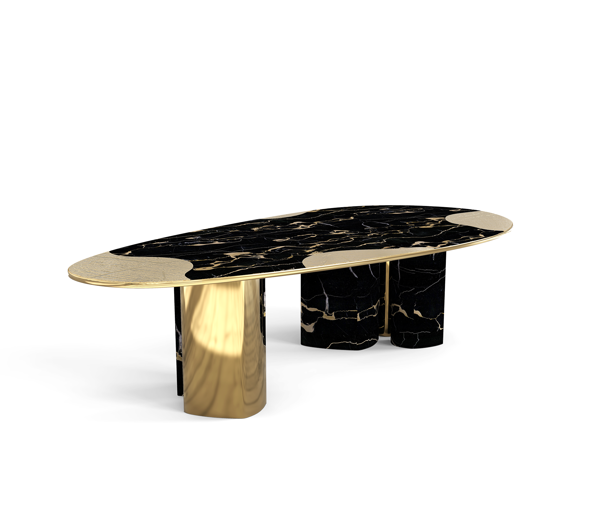 Ophelia Oval Carrara Marble & Gold Dining Table