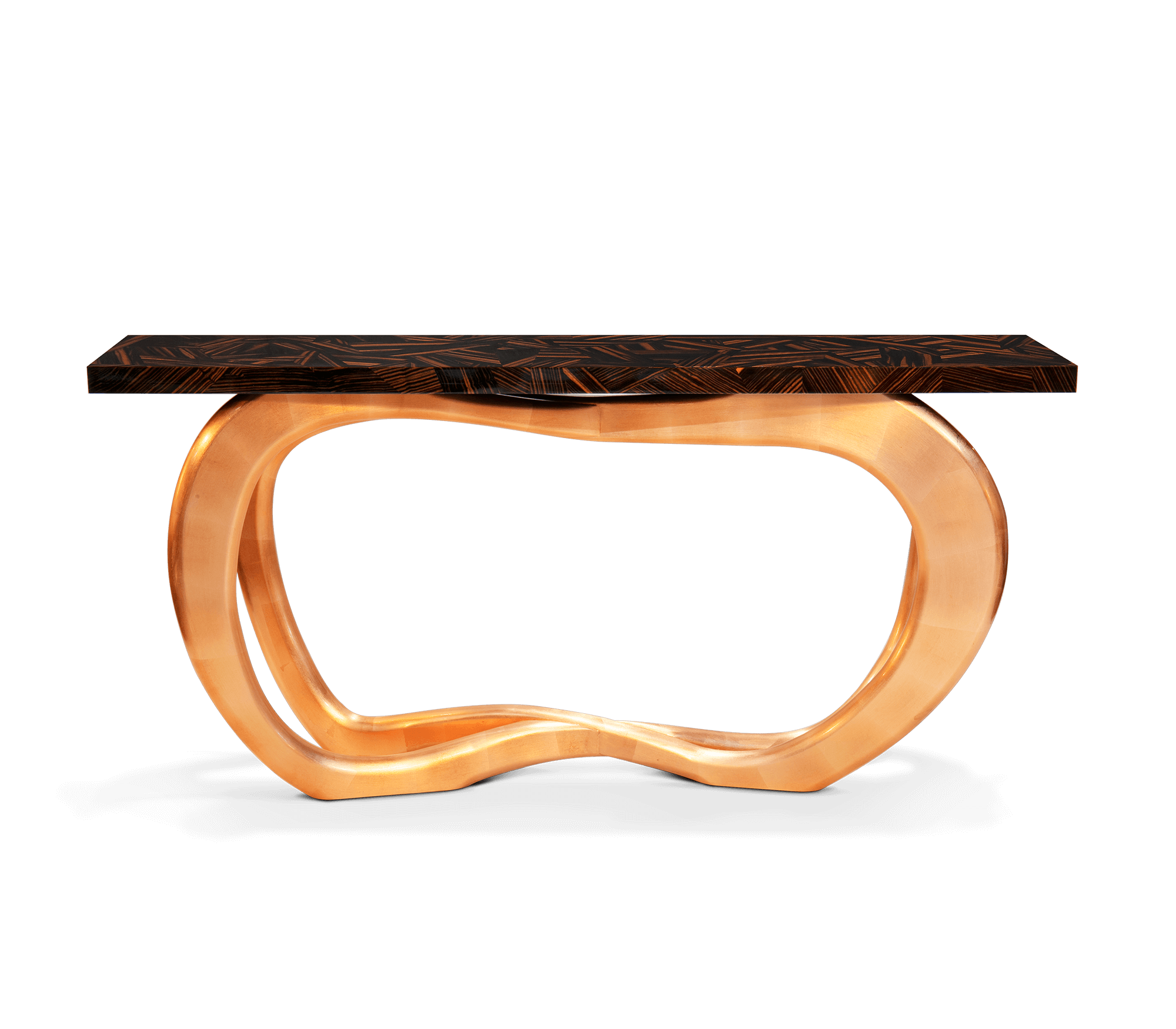 Infinity Consoles Curved Copper Leaf Entryways Cabinet Table