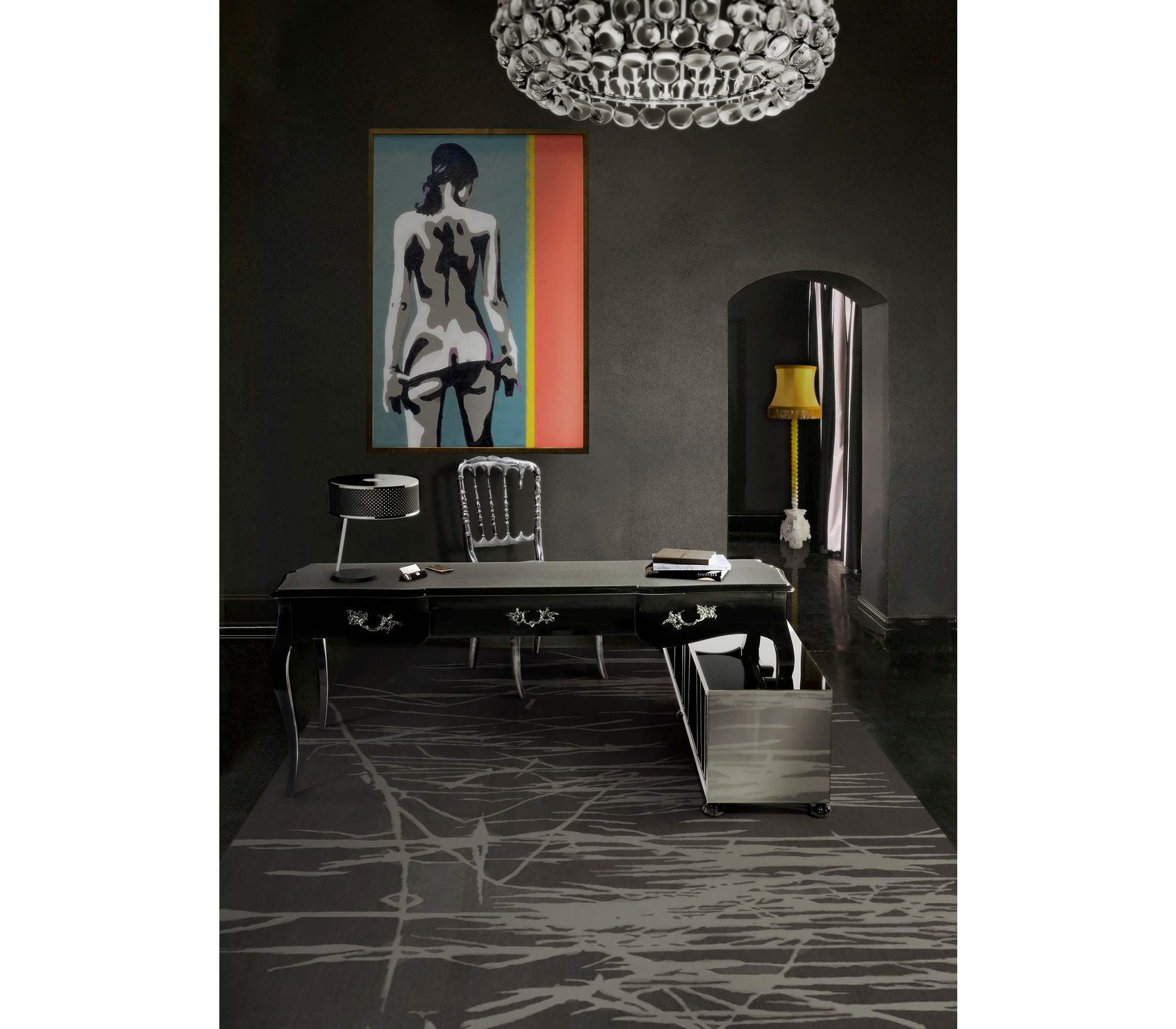 Boulevard Gloss Black Classic Executive Writing Desk
