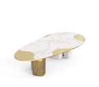 Ophelia Oval Carrara Marble & Gold Dining Table