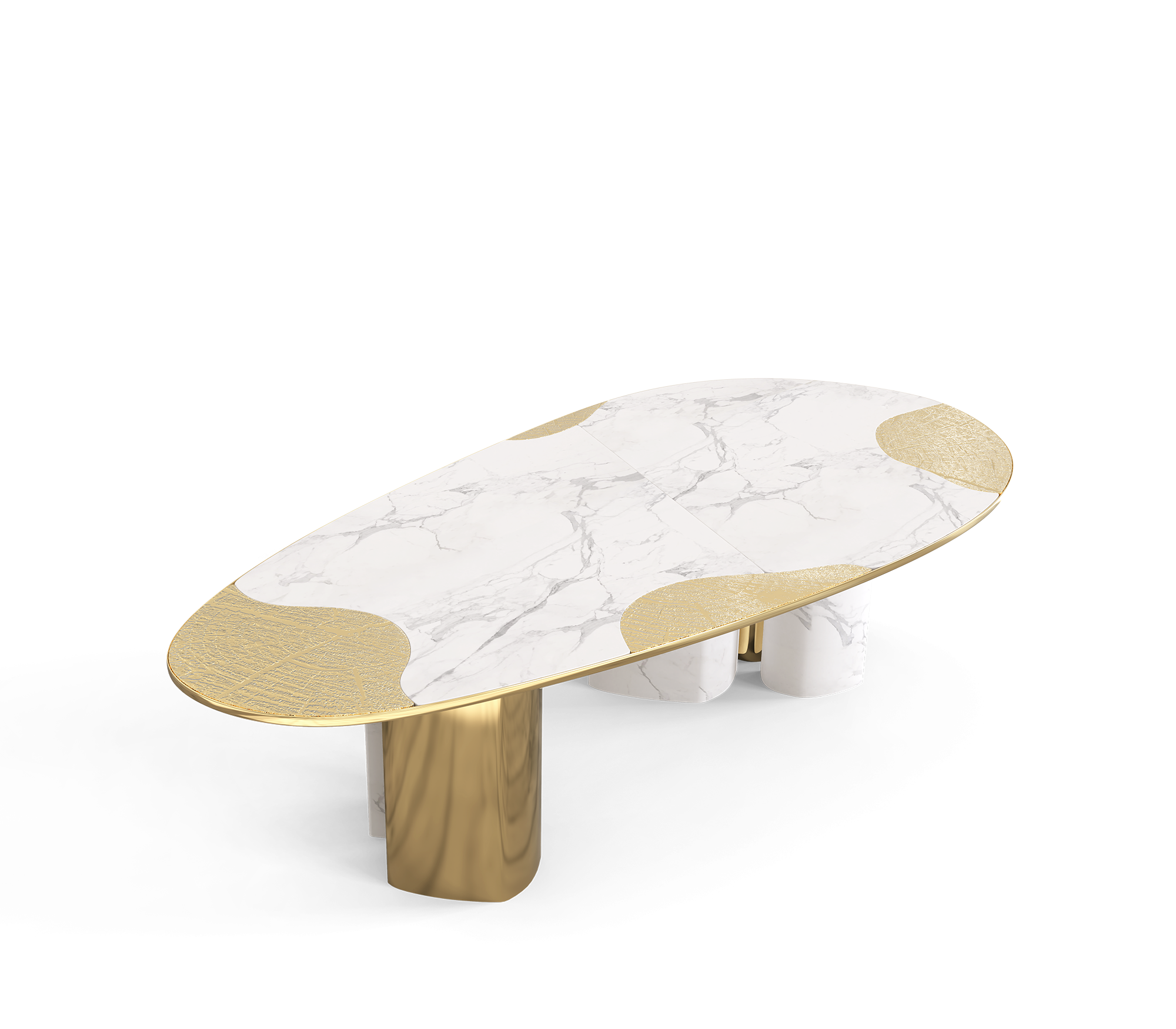Ophelia Oval Carrara Marble & Gold Dining Table