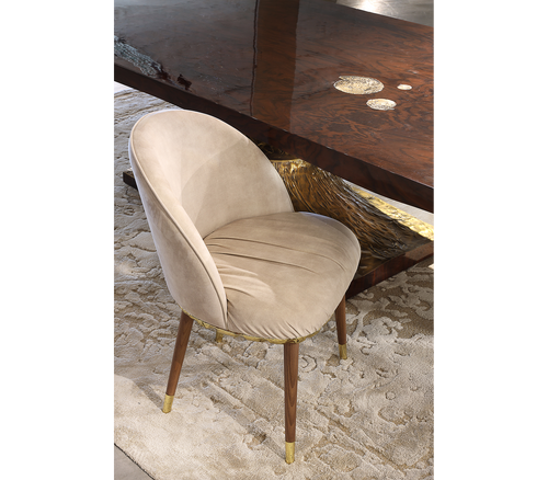 Imperfectio Hammered Brass Textured Velvet Dining Chair