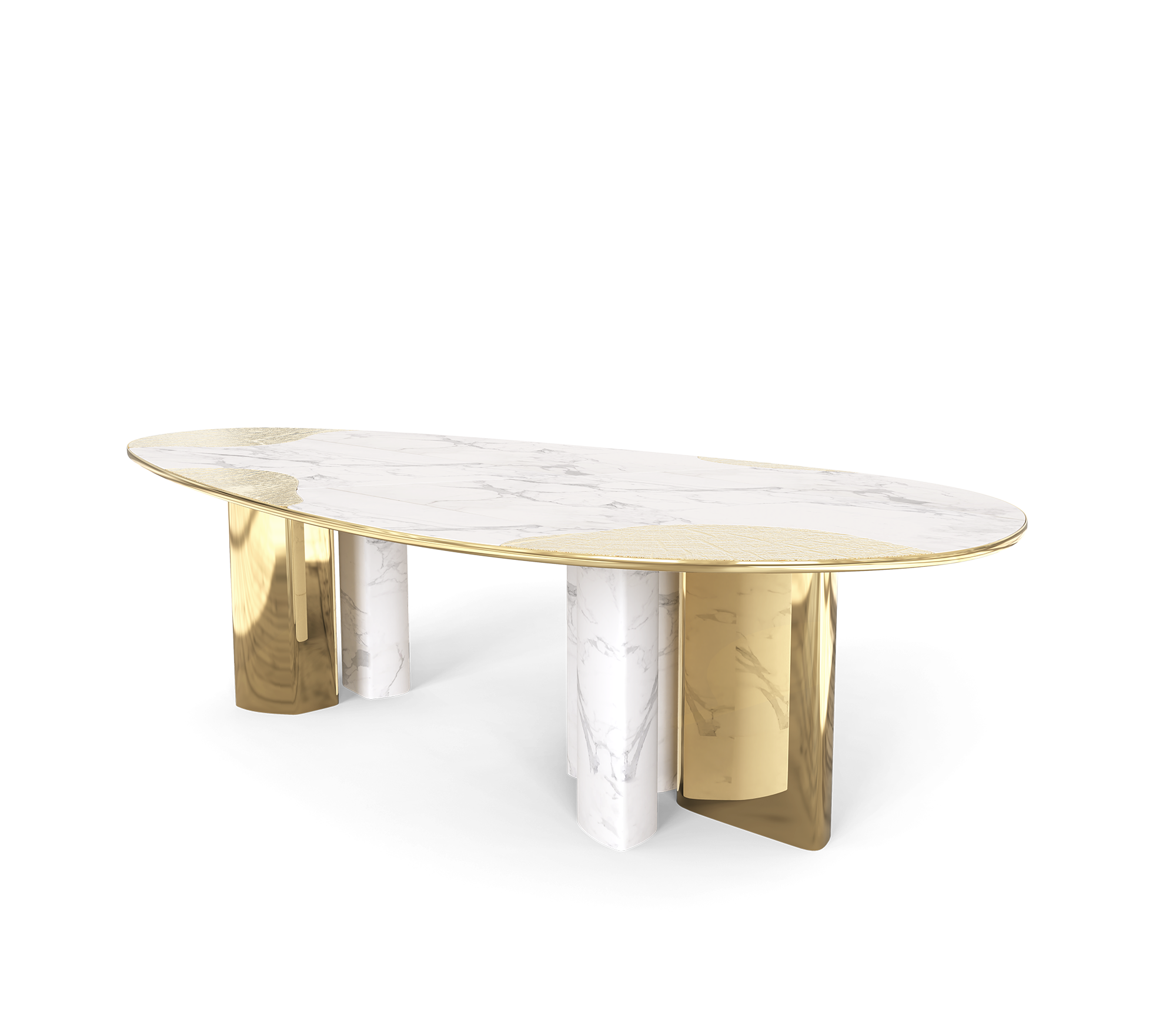 Ophelia Oval Carrara Marble & Gold Dining Table