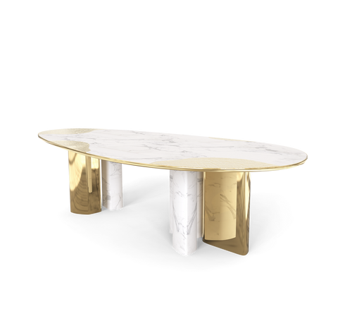 Ophelia Oval Carrara Marble & Gold Dining Table