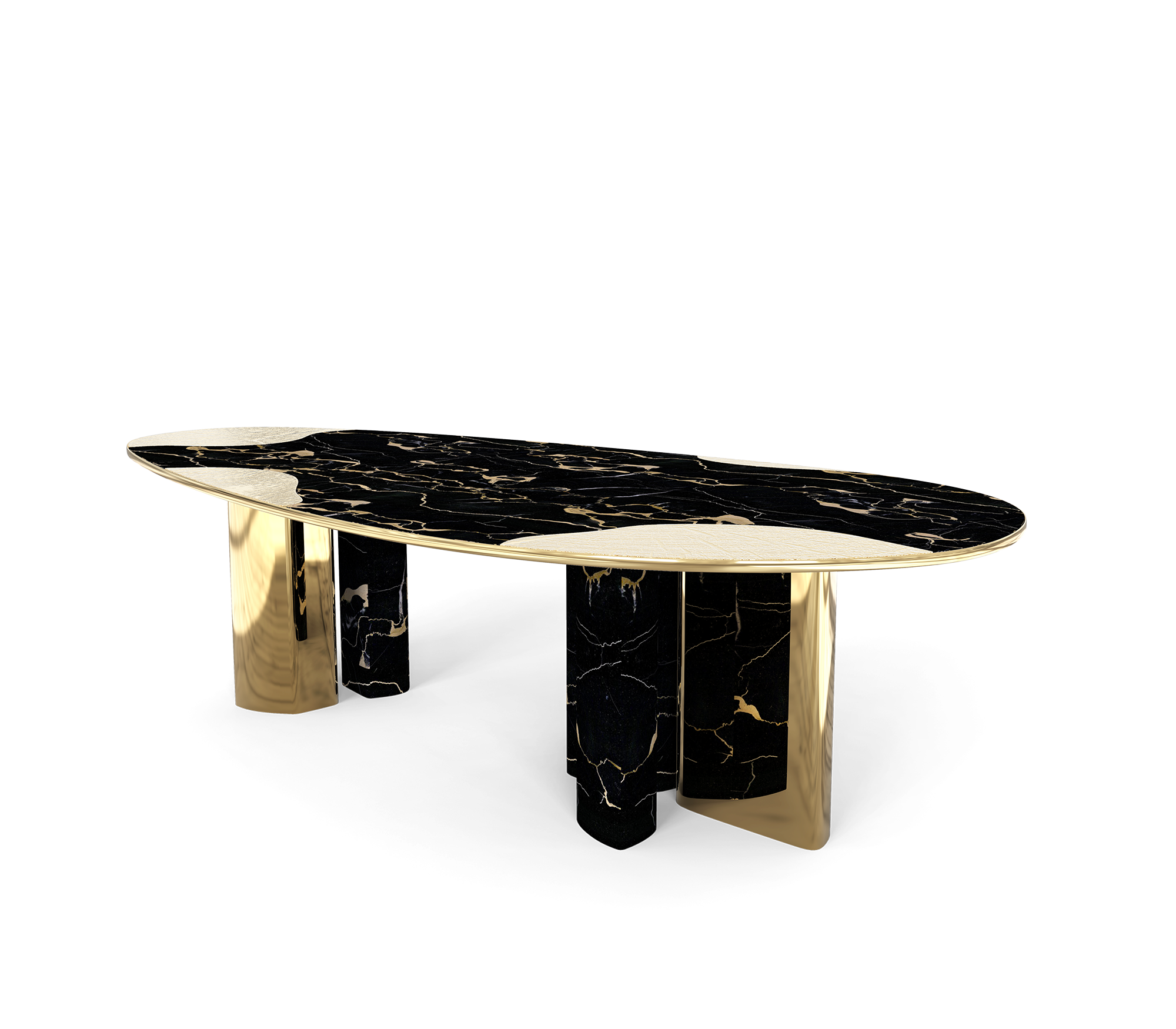 Ophelia Oval Carrara Marble & Gold Dining Table