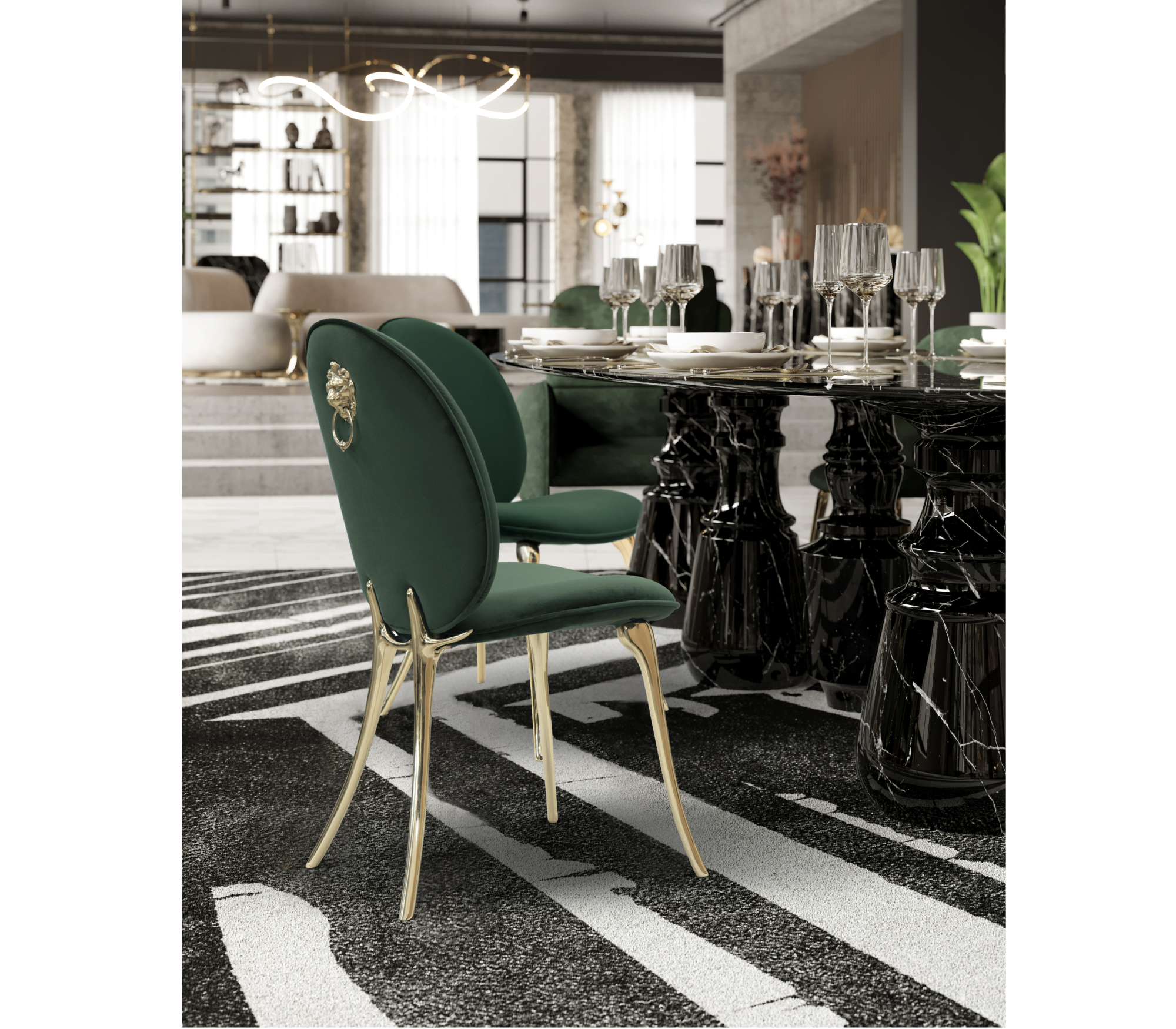 Soleil Curved Brass Modern Luxury Dining Chair