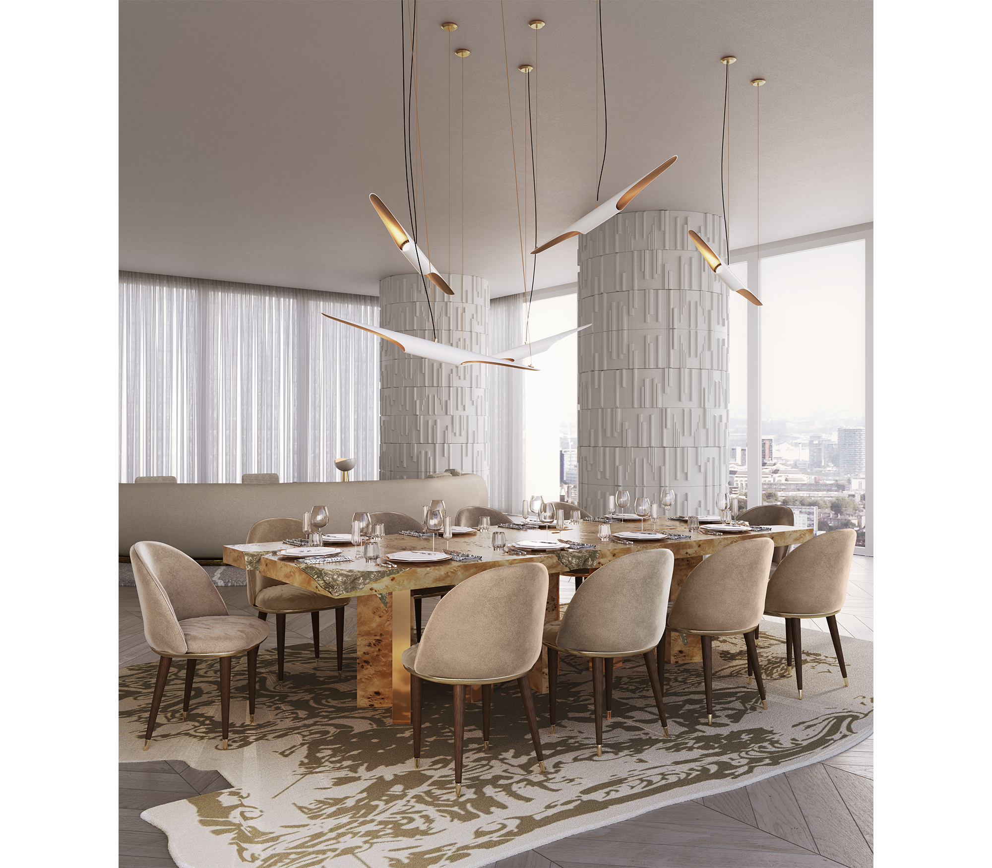 Imperfectio Hammered Brass Textured Velvet Dining Chair