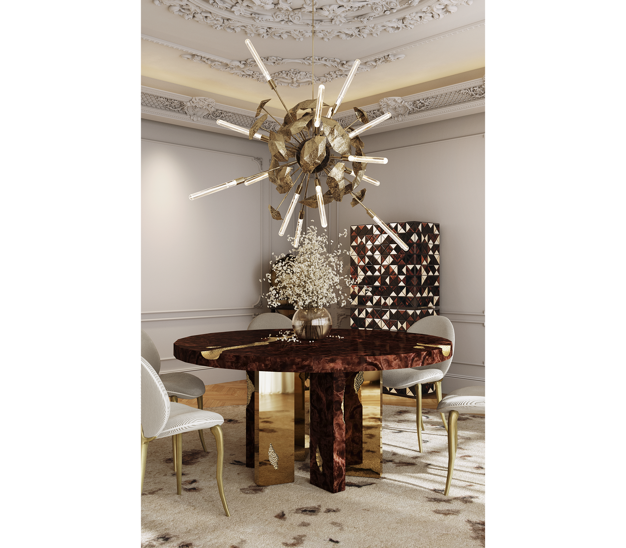 Empire Round Luxury Brass Inlay Dining Table