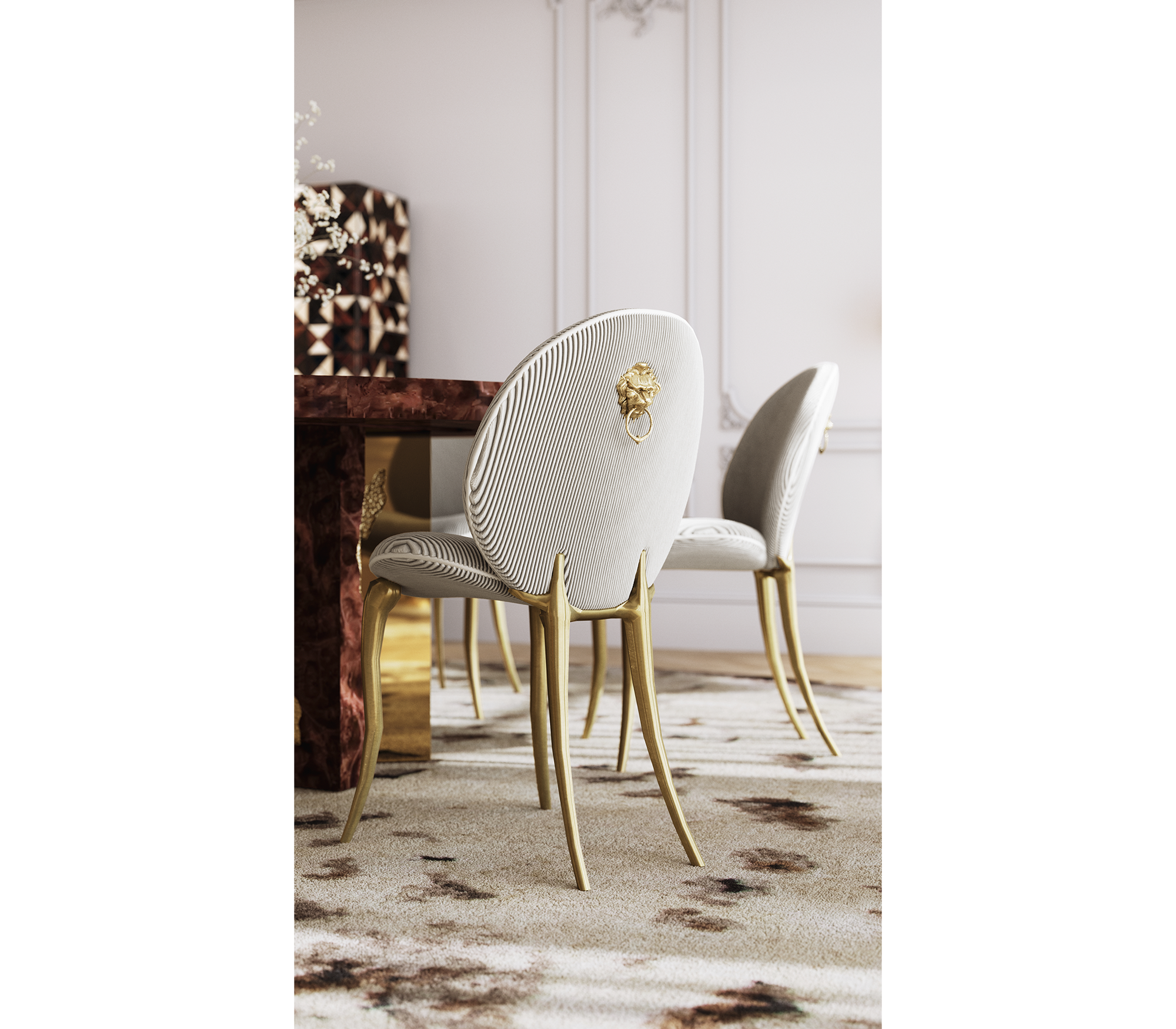 Soleil Curved Brass Modern Luxury Dining Chair