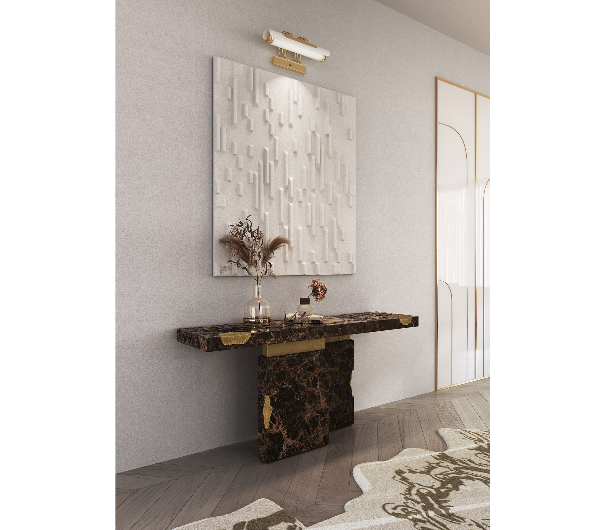 Empire Consoles Hammered Gilded Brass Entryways Cabinet Table