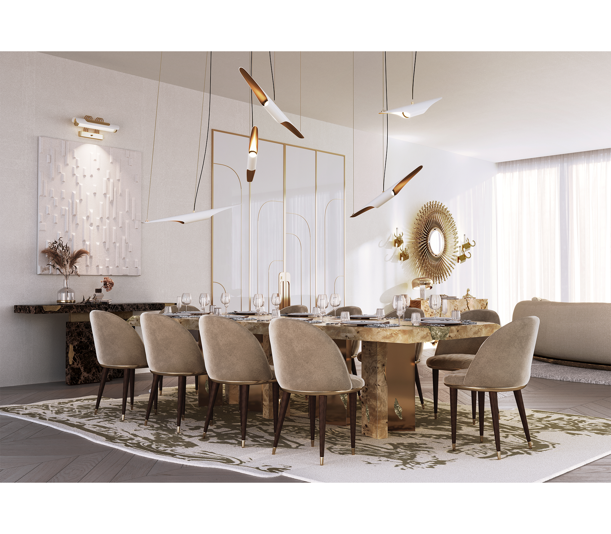 Imperfectio Hammered Brass Textured Velvet Dining Chair