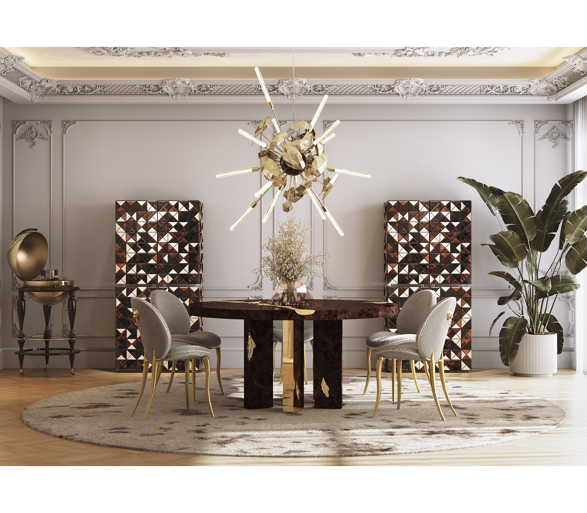 Empire Round Luxury Brass Inlay Dining Table