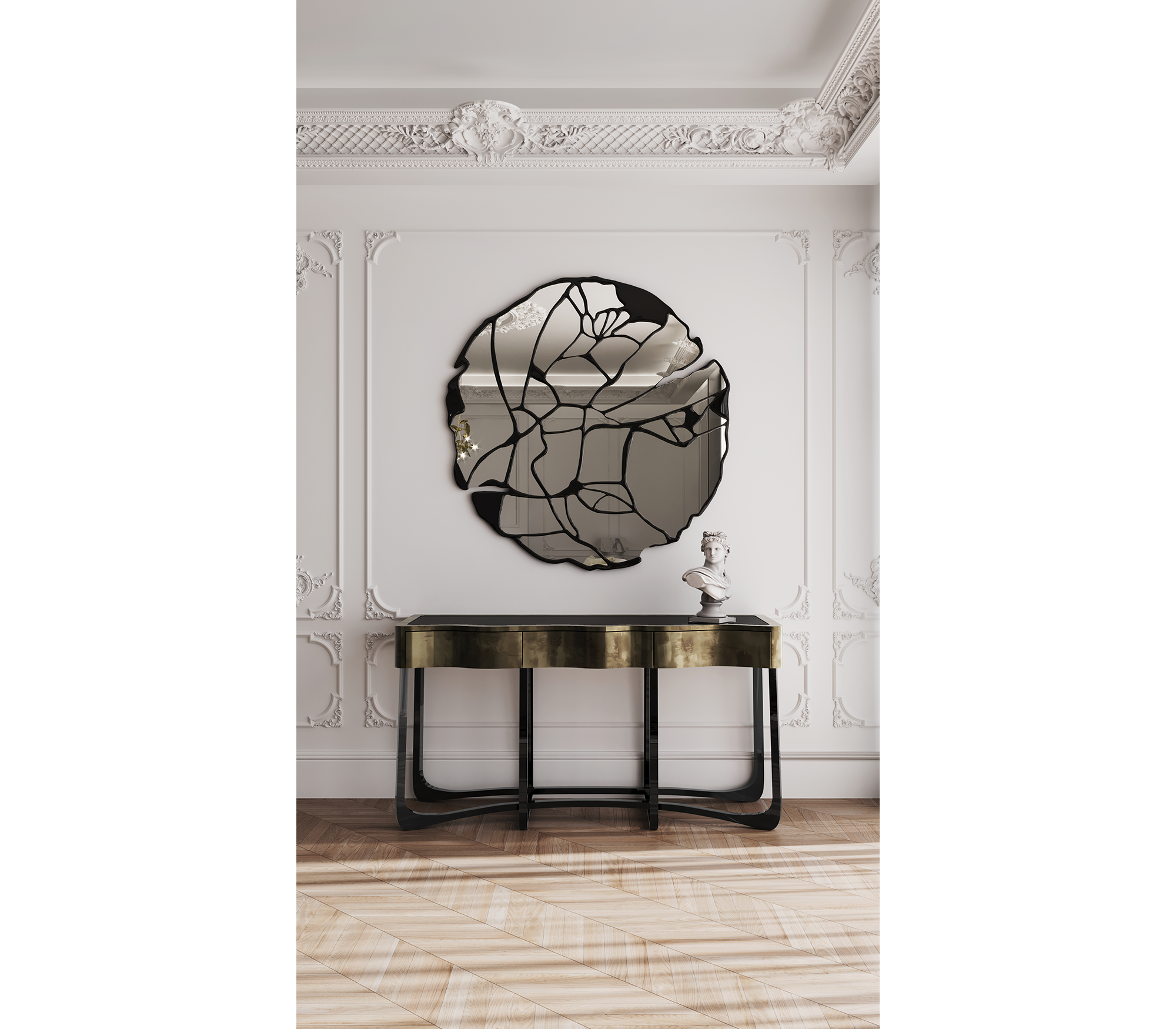Sinuous Consoles Patina Brass Wave Entryways Cabinet Table
