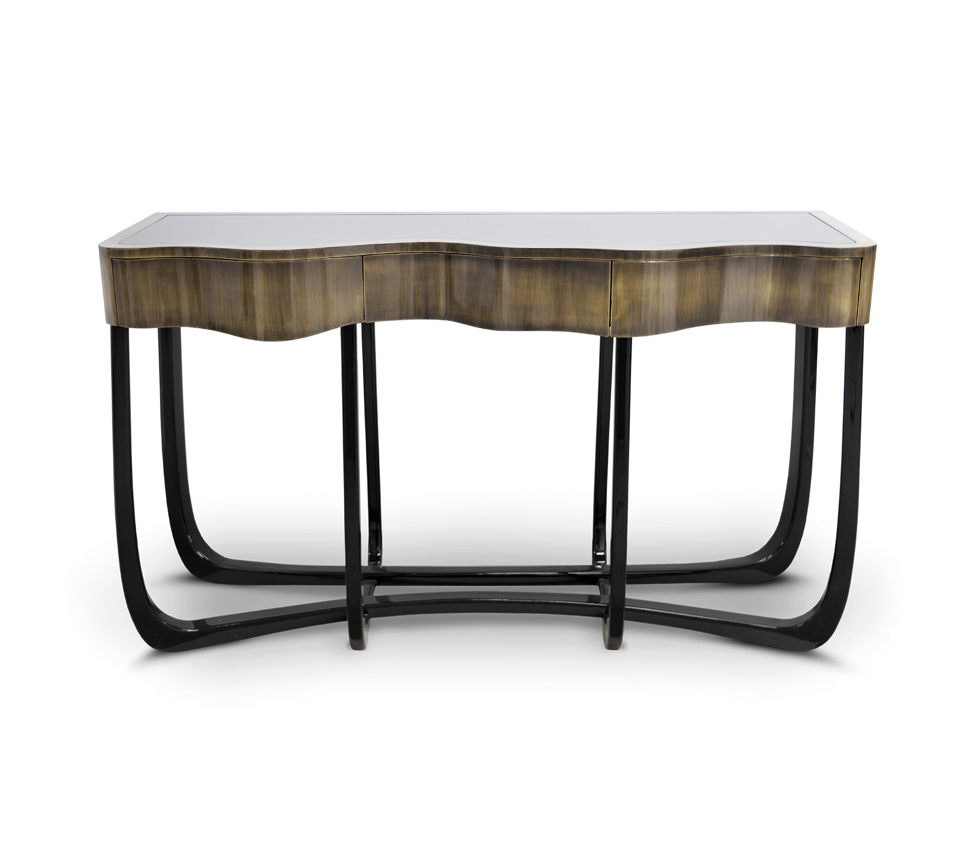 Sinuous Consoles Patina Brass Wave Entryways Cabinet Table