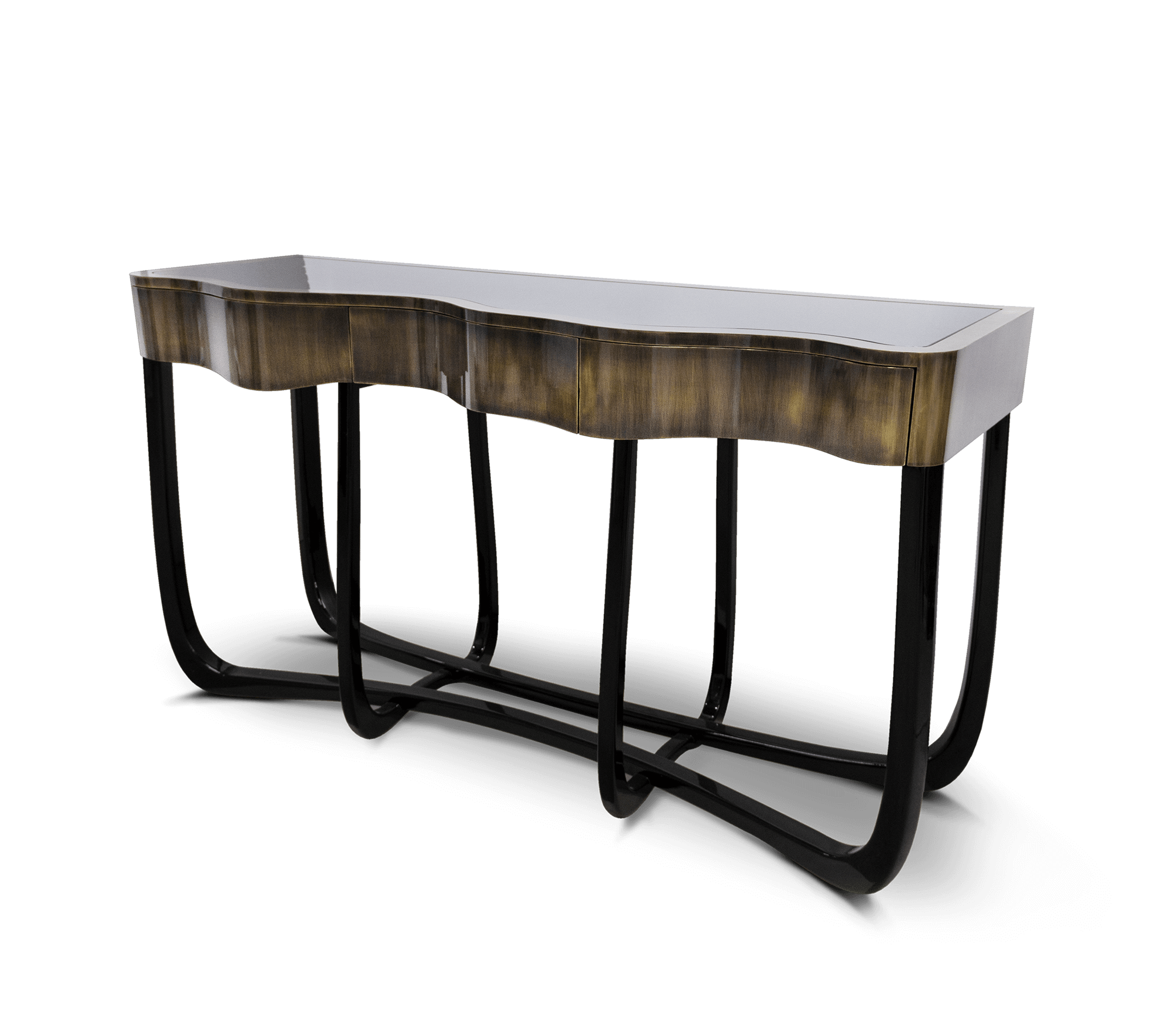 Sinuous Consoles Patina Brass Wave Entryways Cabinet Table