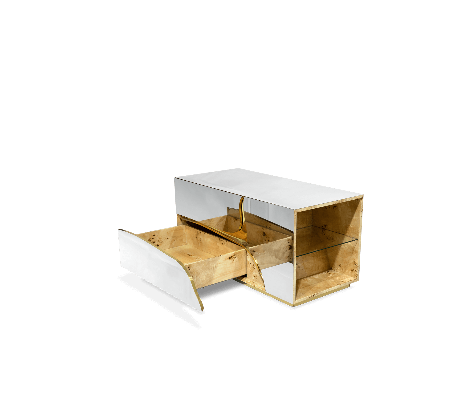 Lapiaz Cracked Stone Mirrored Luxury Nightstand