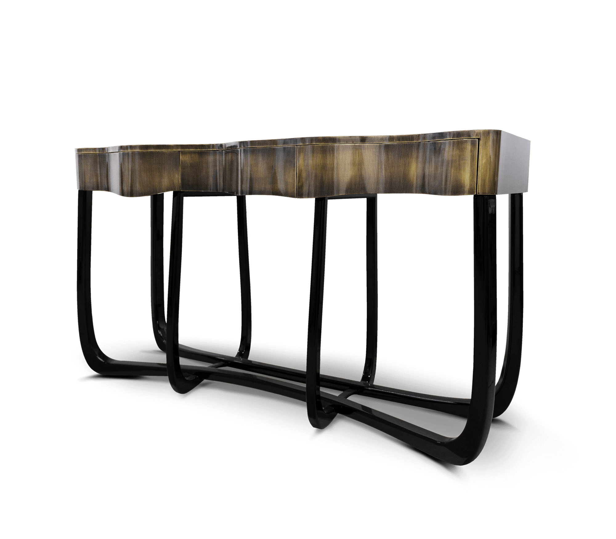 Sinuous Consoles Patina Brass Wave Entryways Cabinet Table