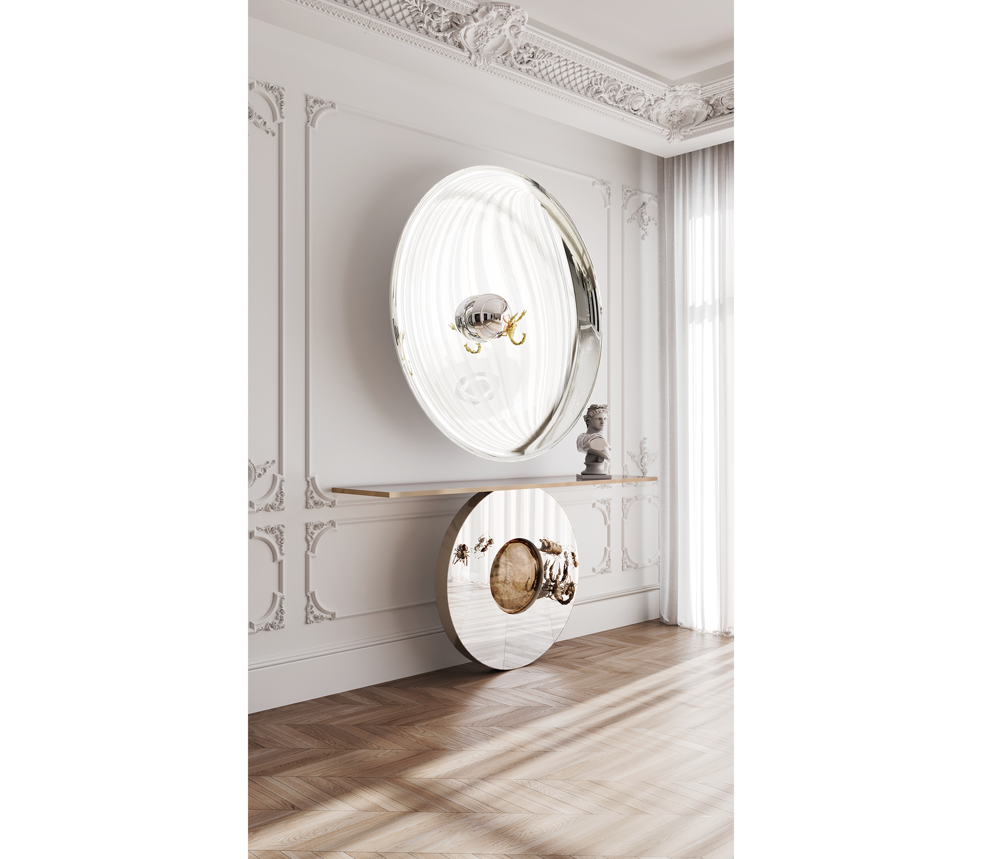 Metamorphosis Consoles Patina Brass Sculptural Entryways Cabinet Table