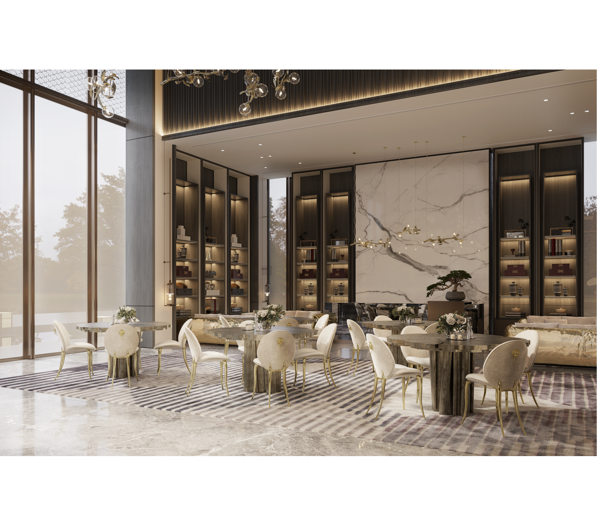 Soleil Curved Brass Modern Luxury Dining Chair