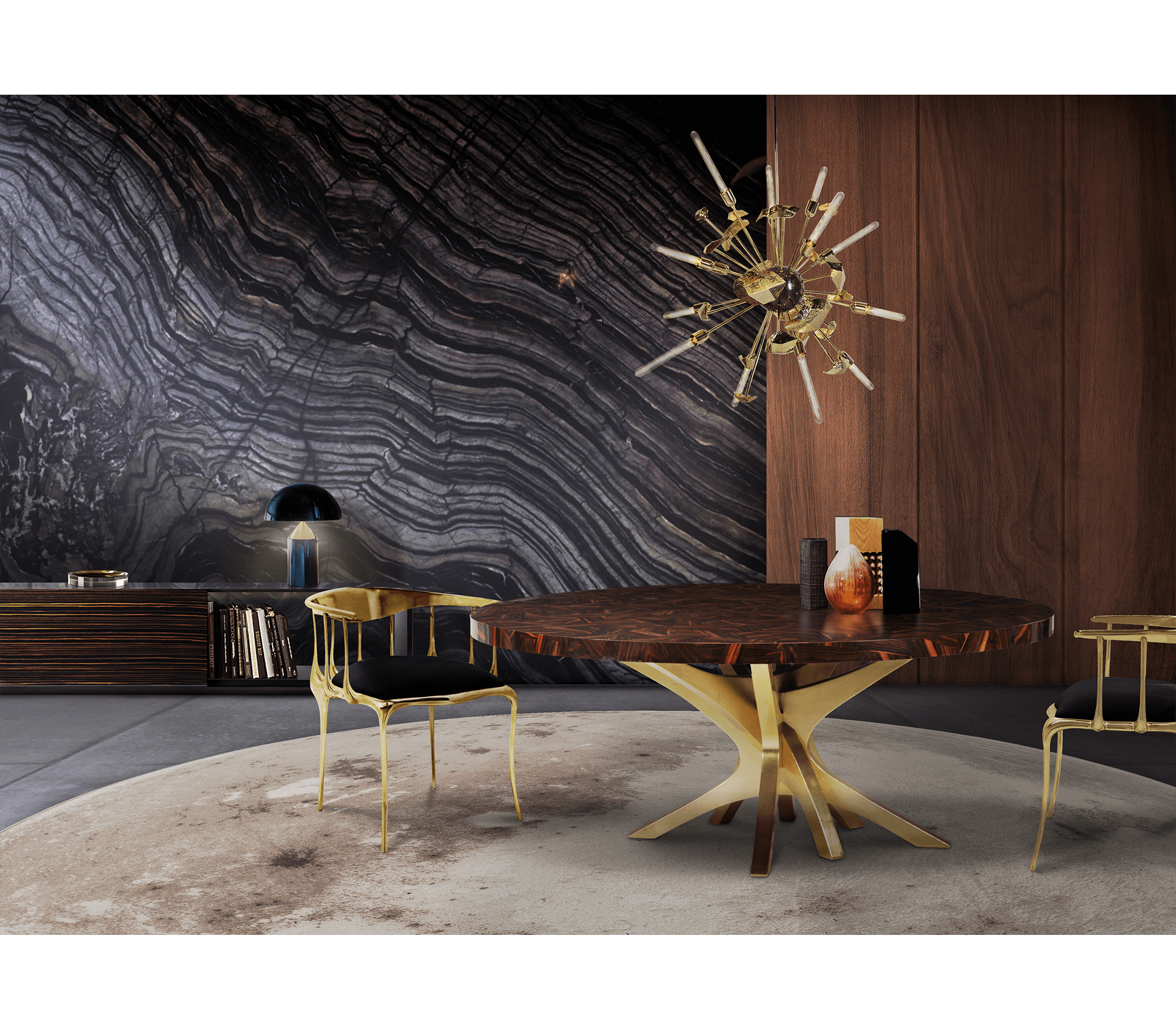 Patch Marquetry Round Dining Table