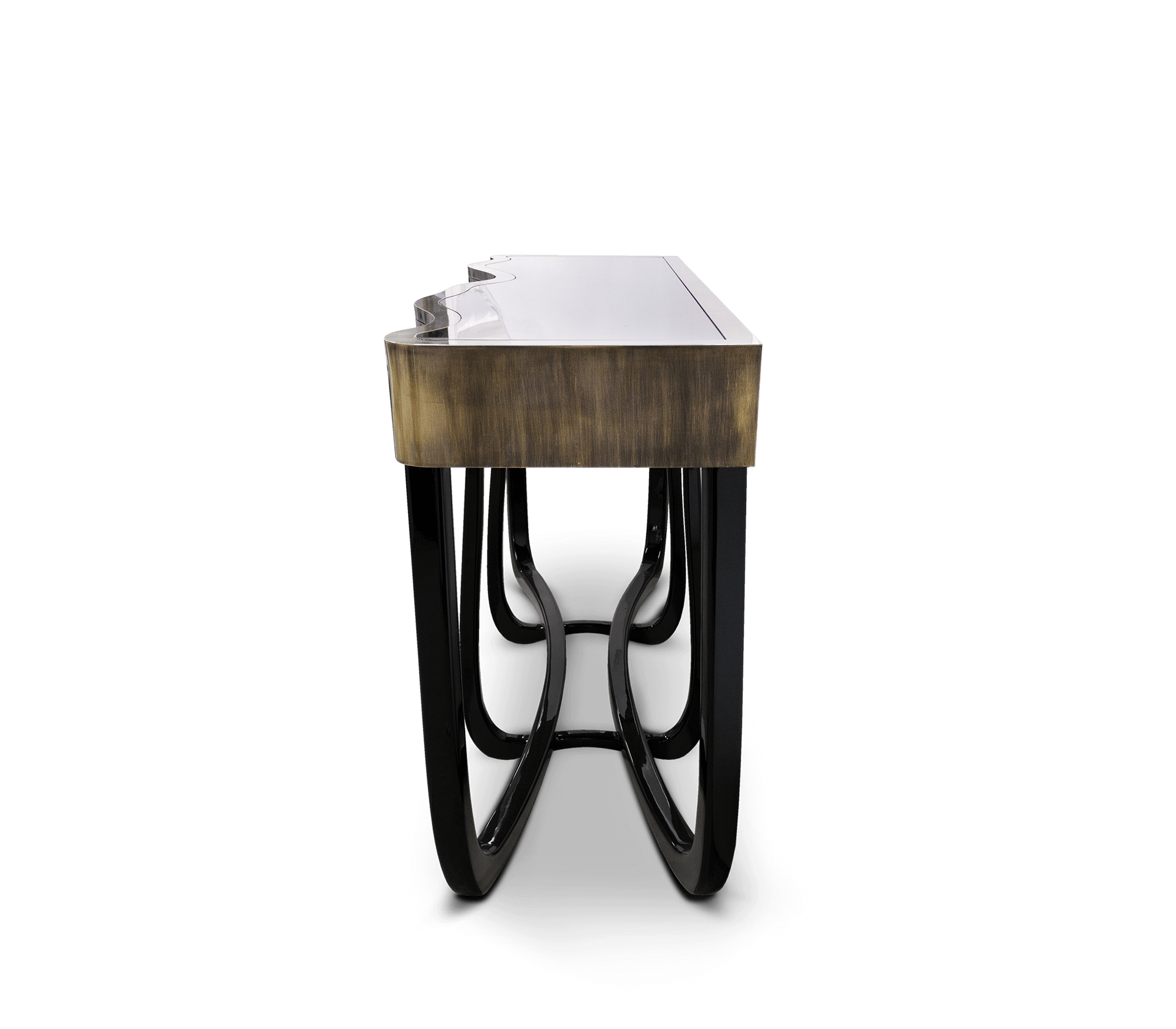 Sinuous Consoles Patina Brass Wave Entryways Cabinet Table