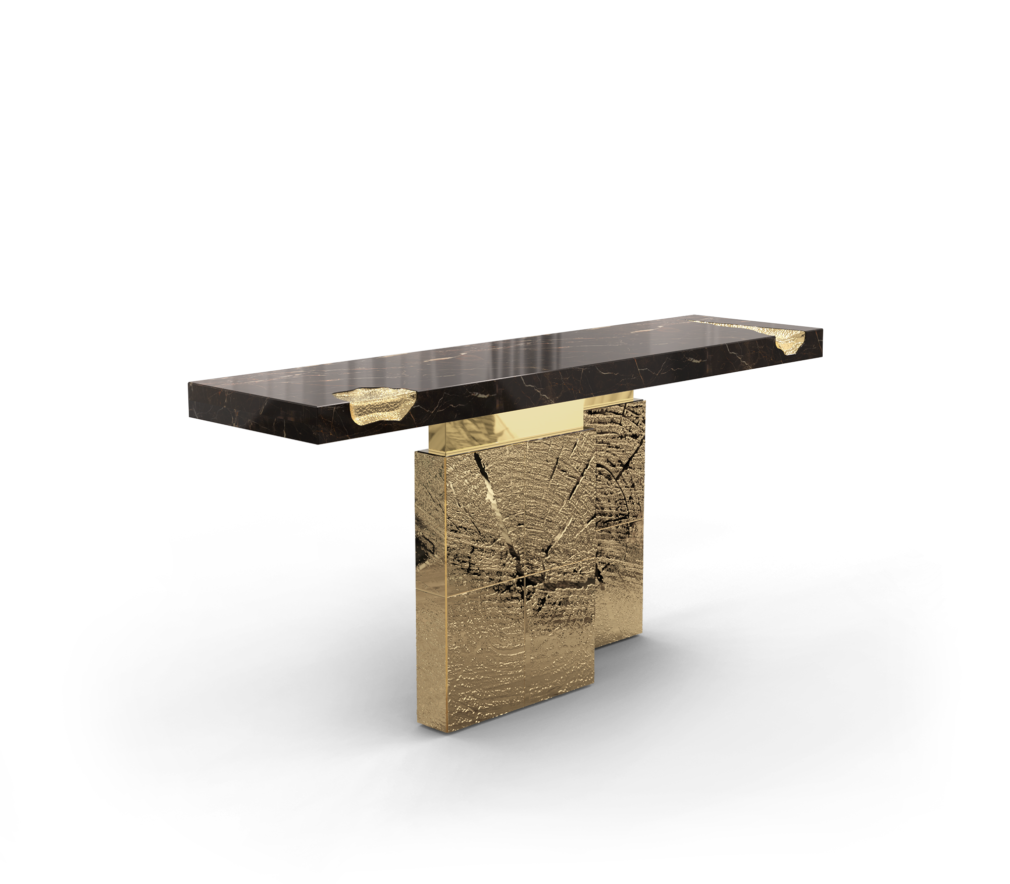 Empire Consoles Hammered Gilded Brass Entryways Cabinet Table