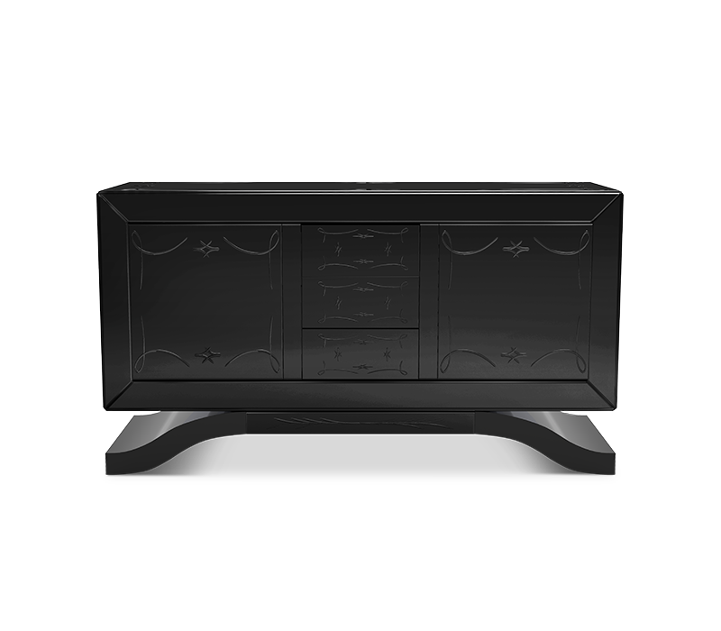 Metropolitan Luxury Mirrored Sideboard – Modern Black Buffet Cabinet with Storage