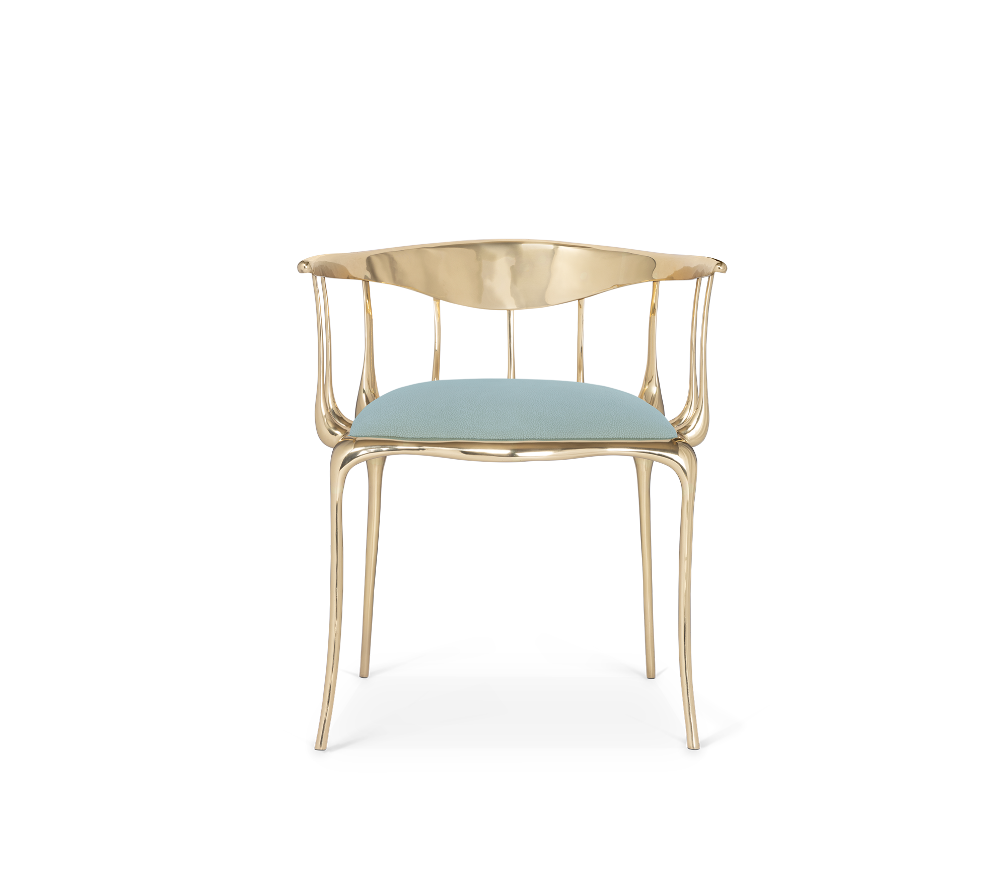 Nº 11 Light Blue Velvet Surrealist Polished Gold Dining Chair