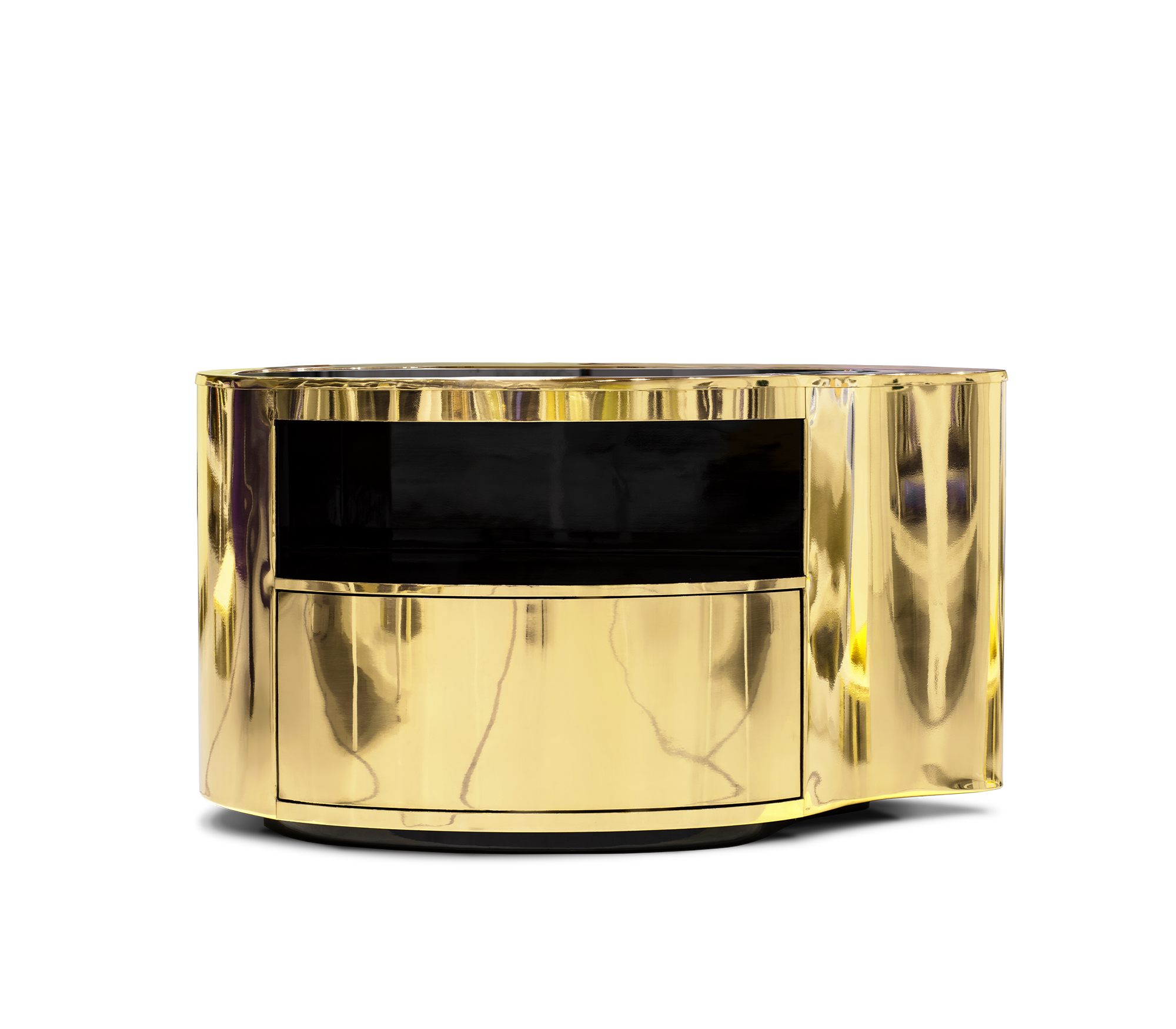 Wave Organic Curved Polished Metal Modern Luxury Nightstand