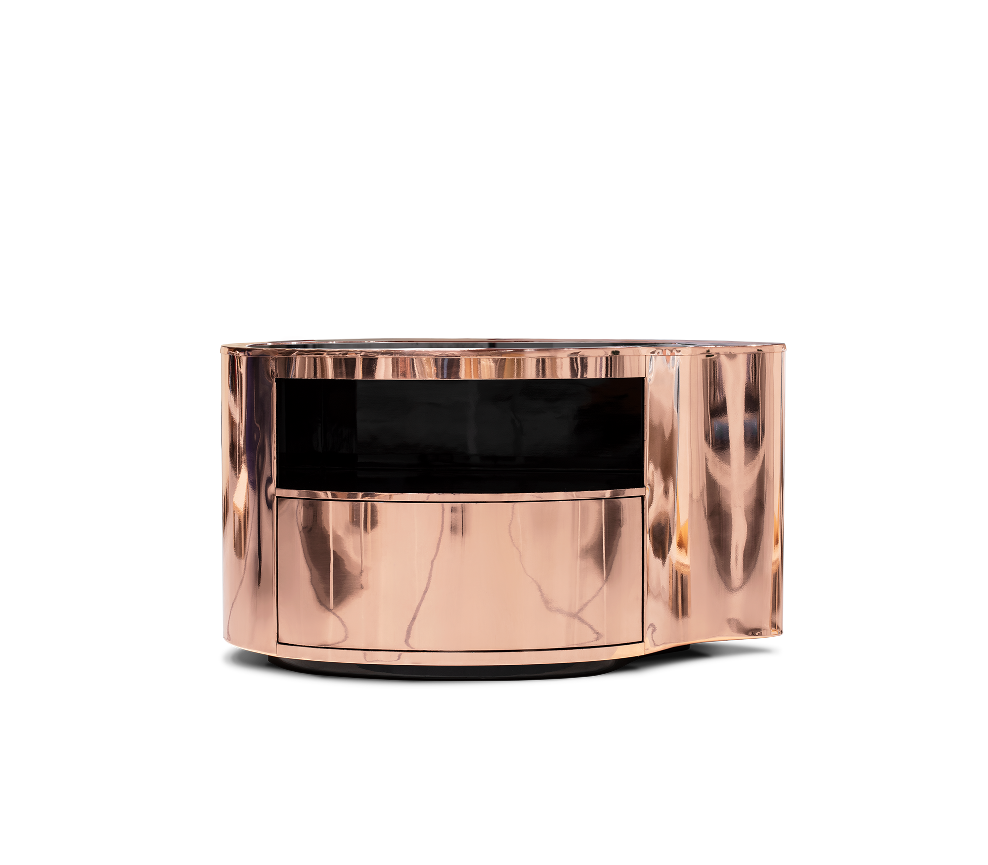 Wave Organic Curved Polished Metal Modern Luxury Nightstand