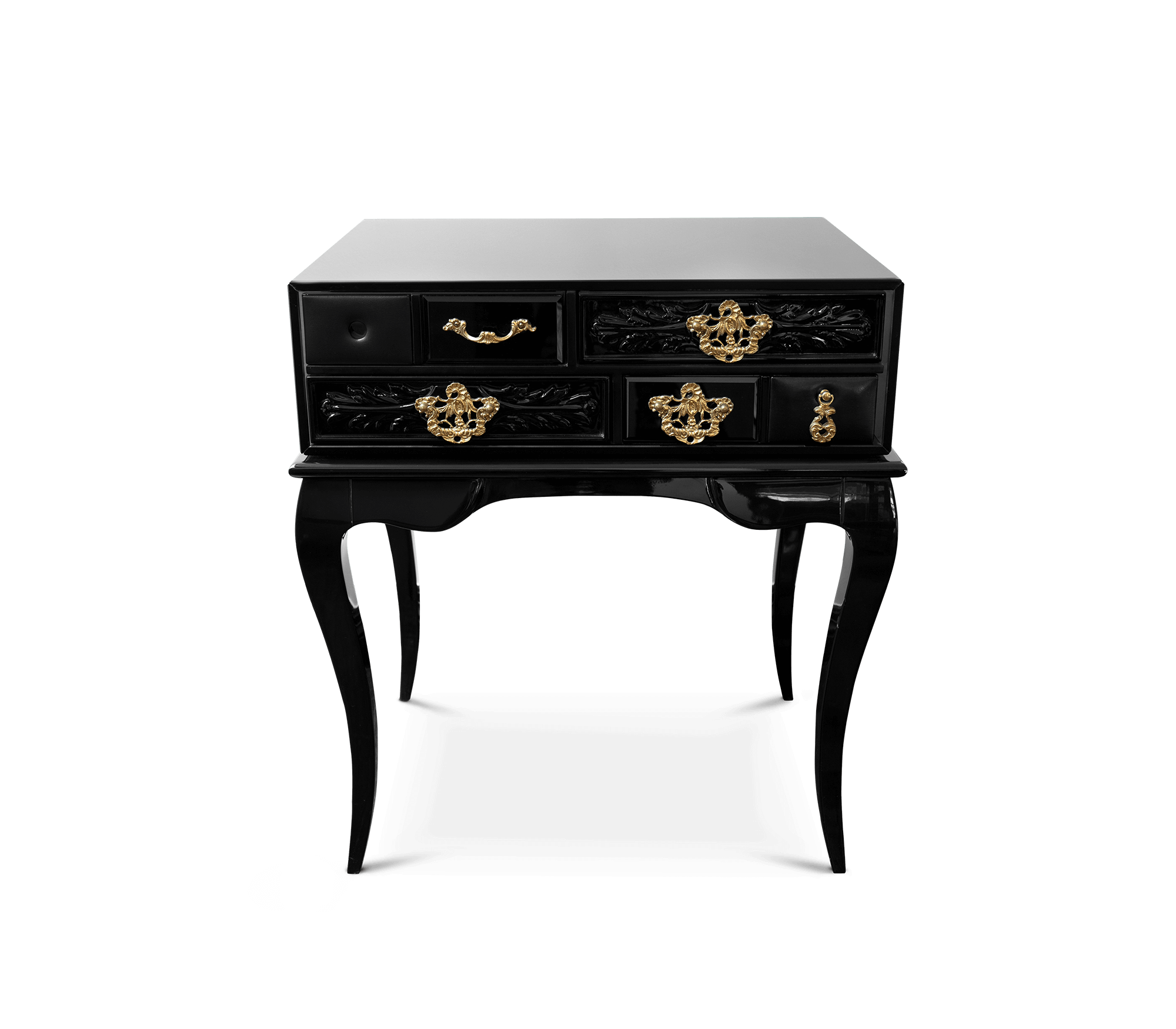 York Right Baroque High Gloss Black Luxury Nightstand